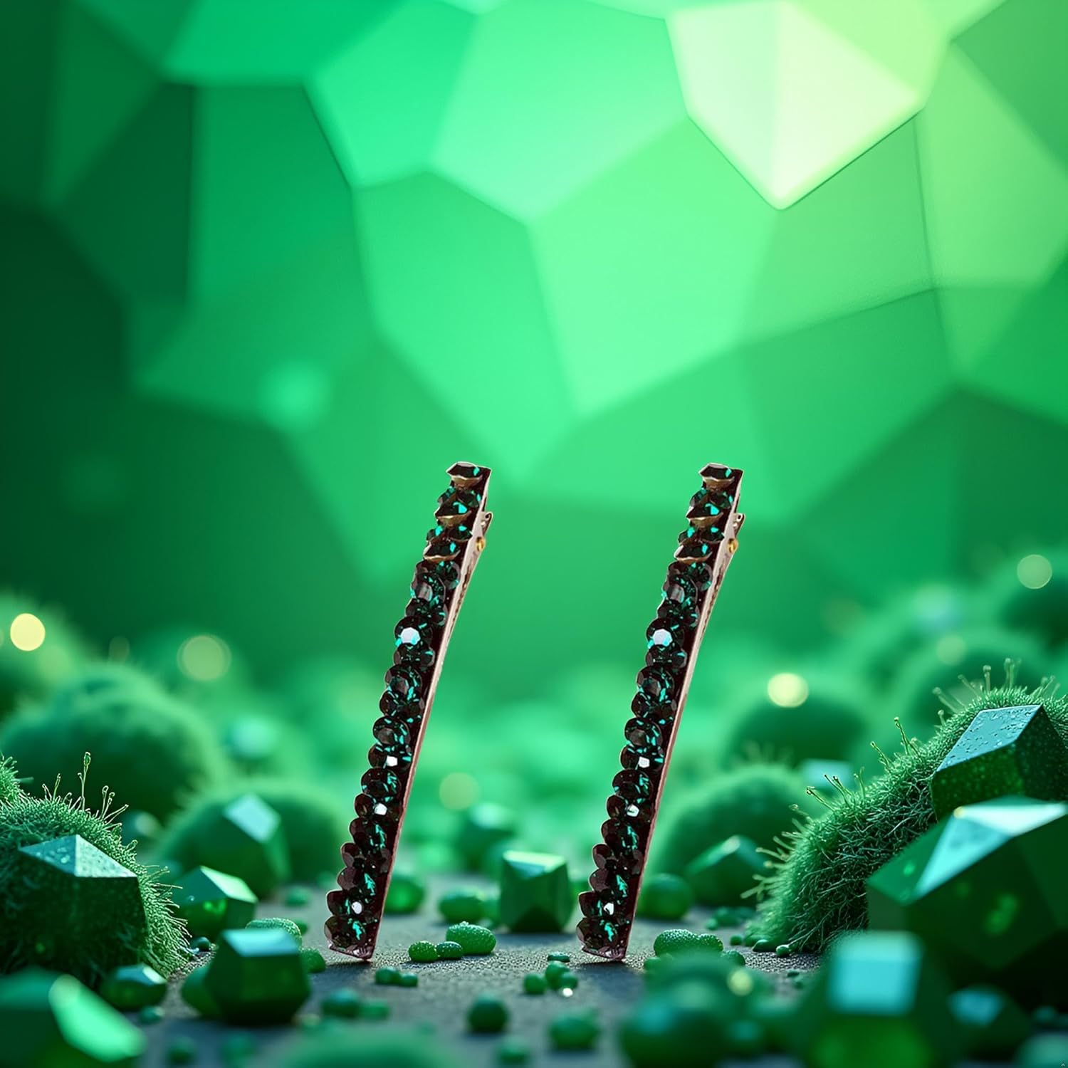 2Pcs Green Shiny Rhinestone Diamond Hair Barrette Clip, Hair Pin, Bobby Pins Duckbill Alligator Clip, Pin Hair Accessories for Women Girls - Image 6