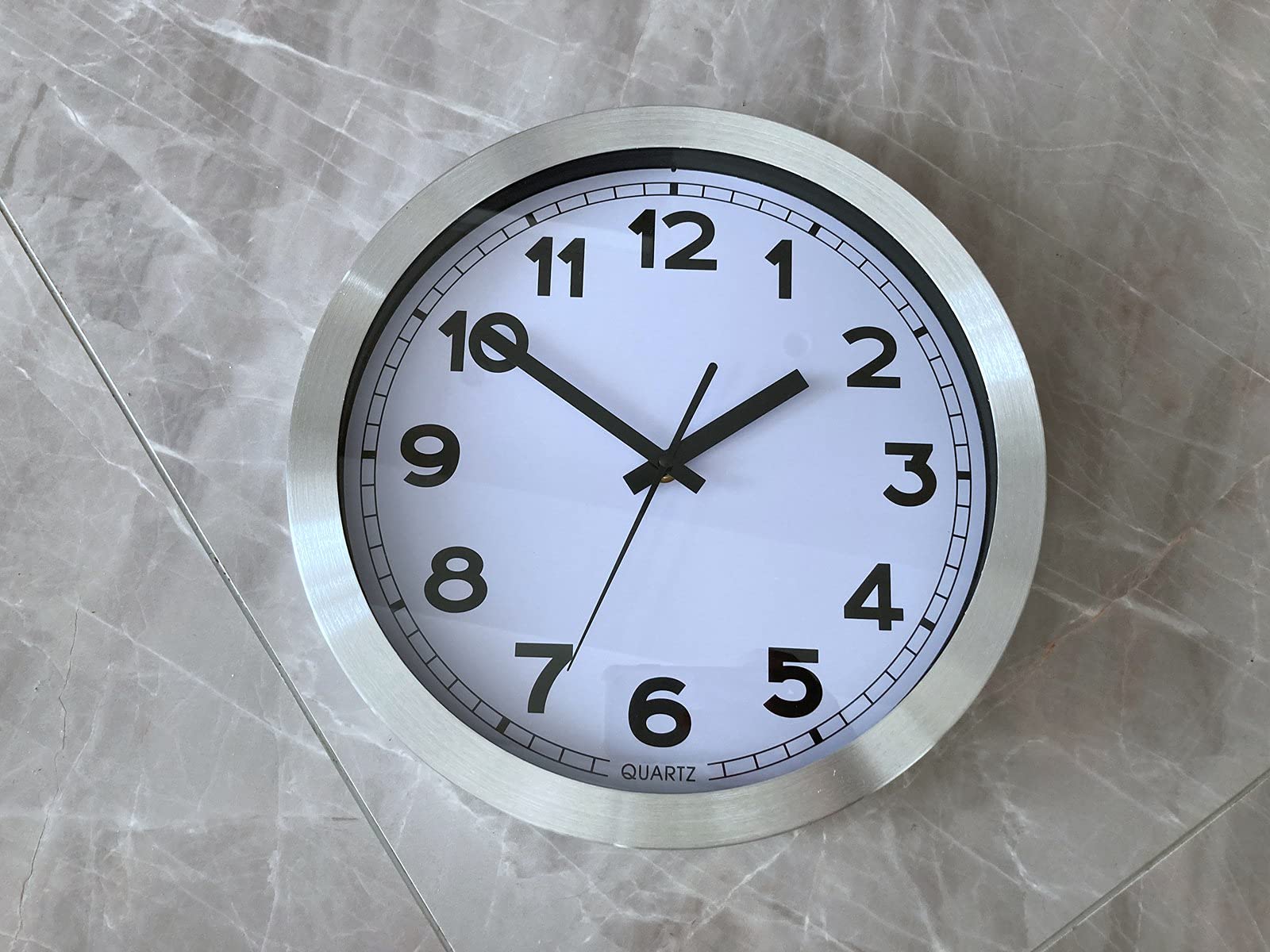 Landeng Black Wall Clock Silent Non Ticking - 12 Inch Quality Quartz Battery, Sliver