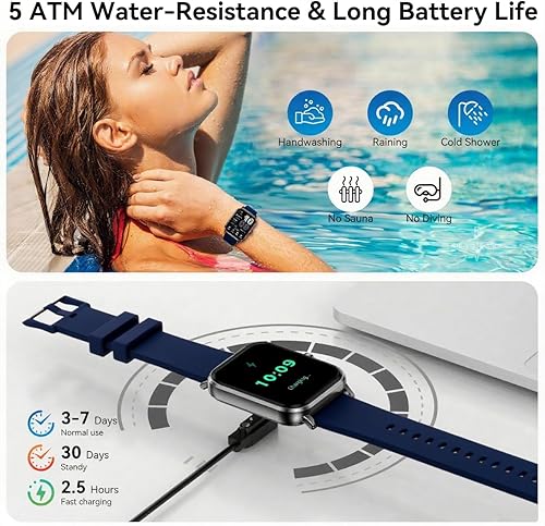 Miniatura 7 de Reloj inteligente con pantalla táctil HD de 1.83 pulgadas con llamadas Bluetooth, 5 ATM impermeable, más de 130 modos deportivos, seguimiento de