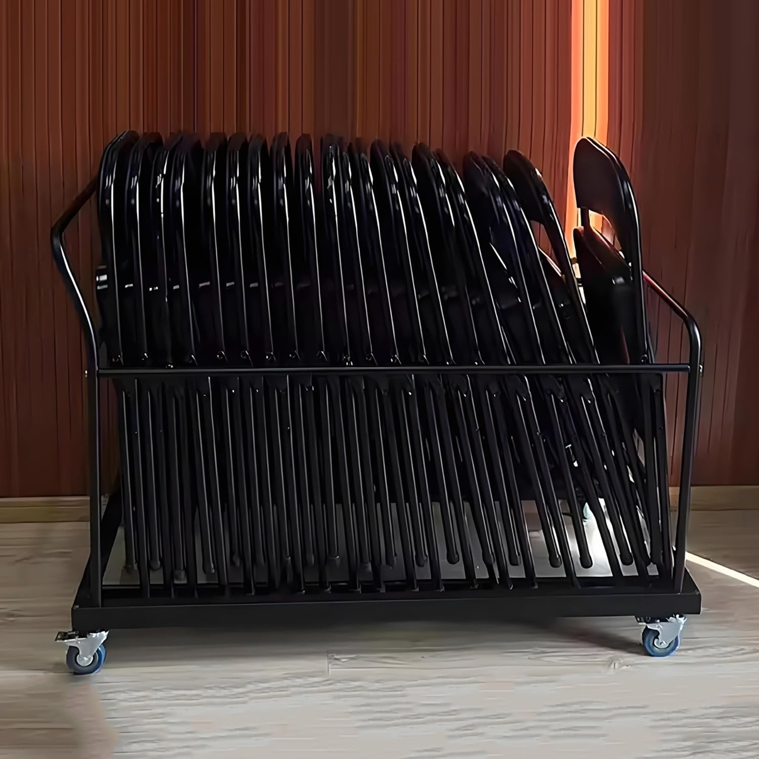 QuinteZhenTially Home Foldable Chair Cart Rolling Storage Rack,Heavy-Du Metal Folding Chair Cart,Holds 15-20 Chairs,for Easy Transport & Space Saving,for Events & Large Business Sessions