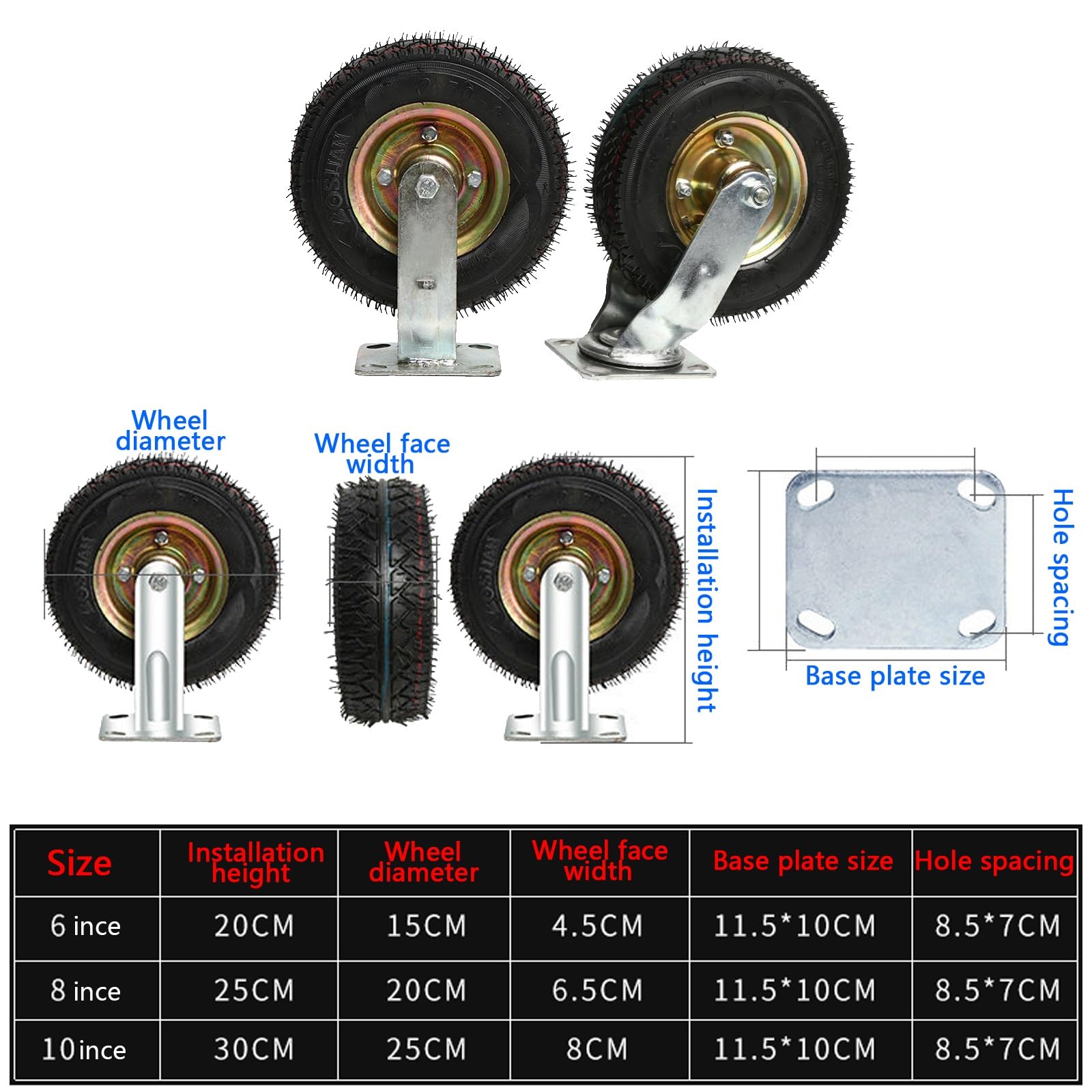 Obrotowe o 360 stopni – idealne kółko, duże gumowe kółka rolkowe, kółka 15 cm 20 cm 25 cm, do mebli i wózka warsztatowego (koła uniwersalne, 20 cm)