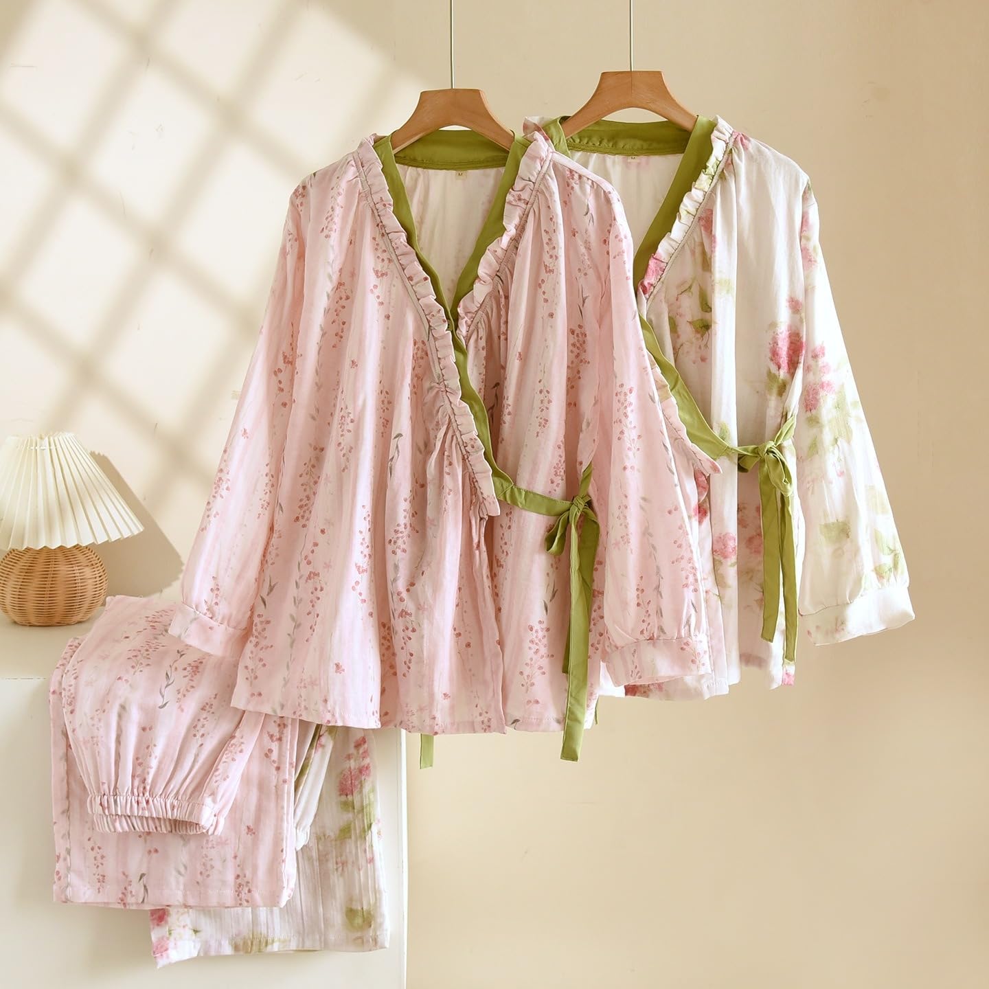 Japońskie kimono styl damska bawełniana piżama lekka bielizna nocna z długim rękawem