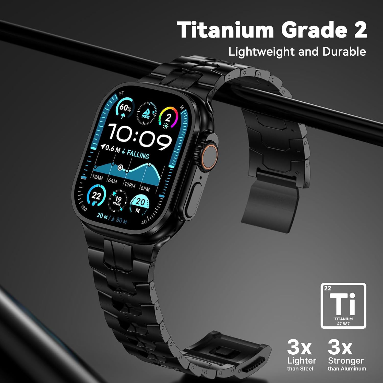 Magnetic Titanium Band for Apple Watch Ultra 2 & Ultra 49mm/ Series 10 46mm/ Series 9/8/7 45mm /SE 44mm, Premium Adjustable Titanium Watch Band with Scratch-Resistant Coating - Image 2
