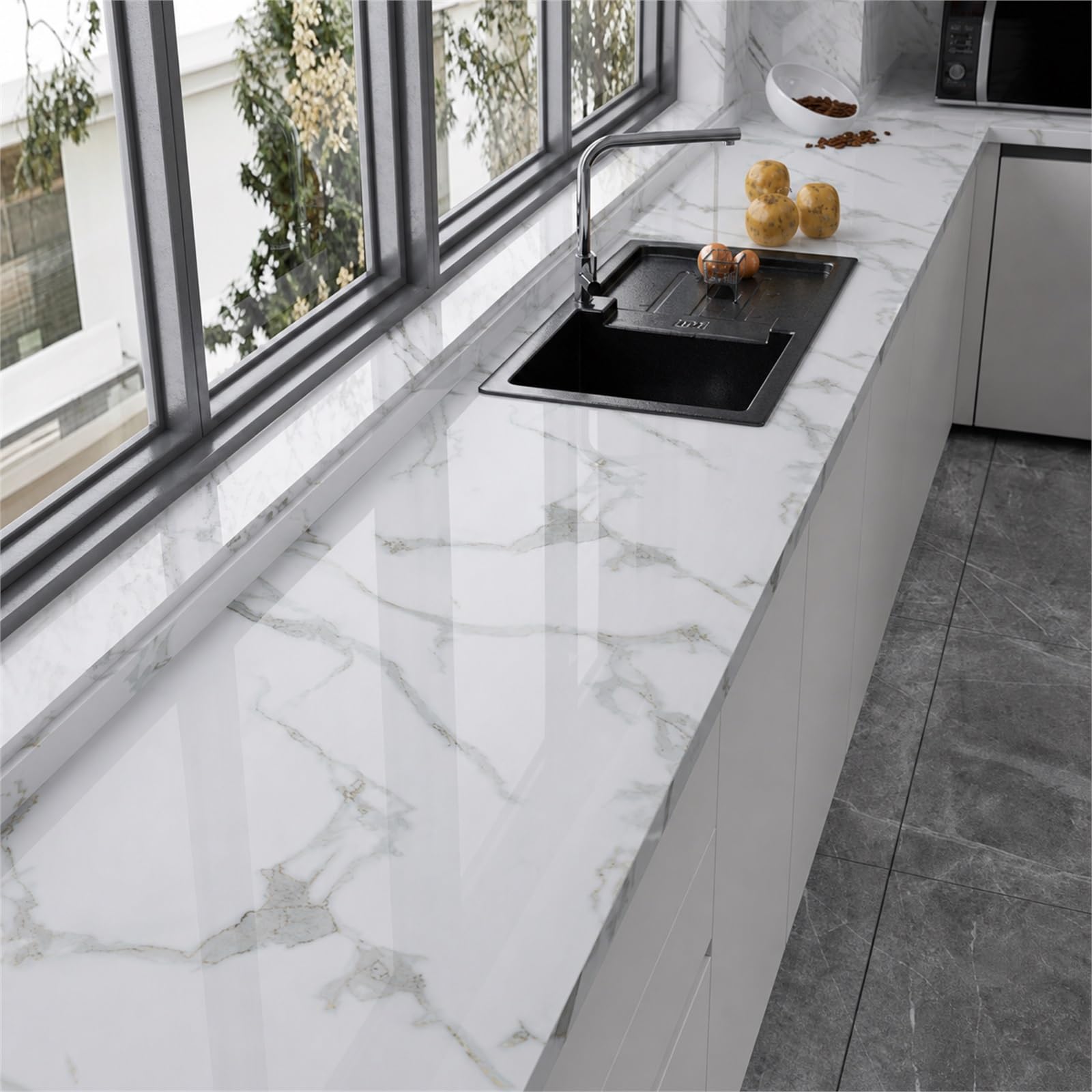 Vinilo Encimera Cocina Marmol,Efecto Marmol Lamas Vinilicas Adhesivas,No Se Despega FáCilmente,Aplica A Encimeras De Cocina,RenovacióN De Muebles Antiguos Y Otras Ocasiones