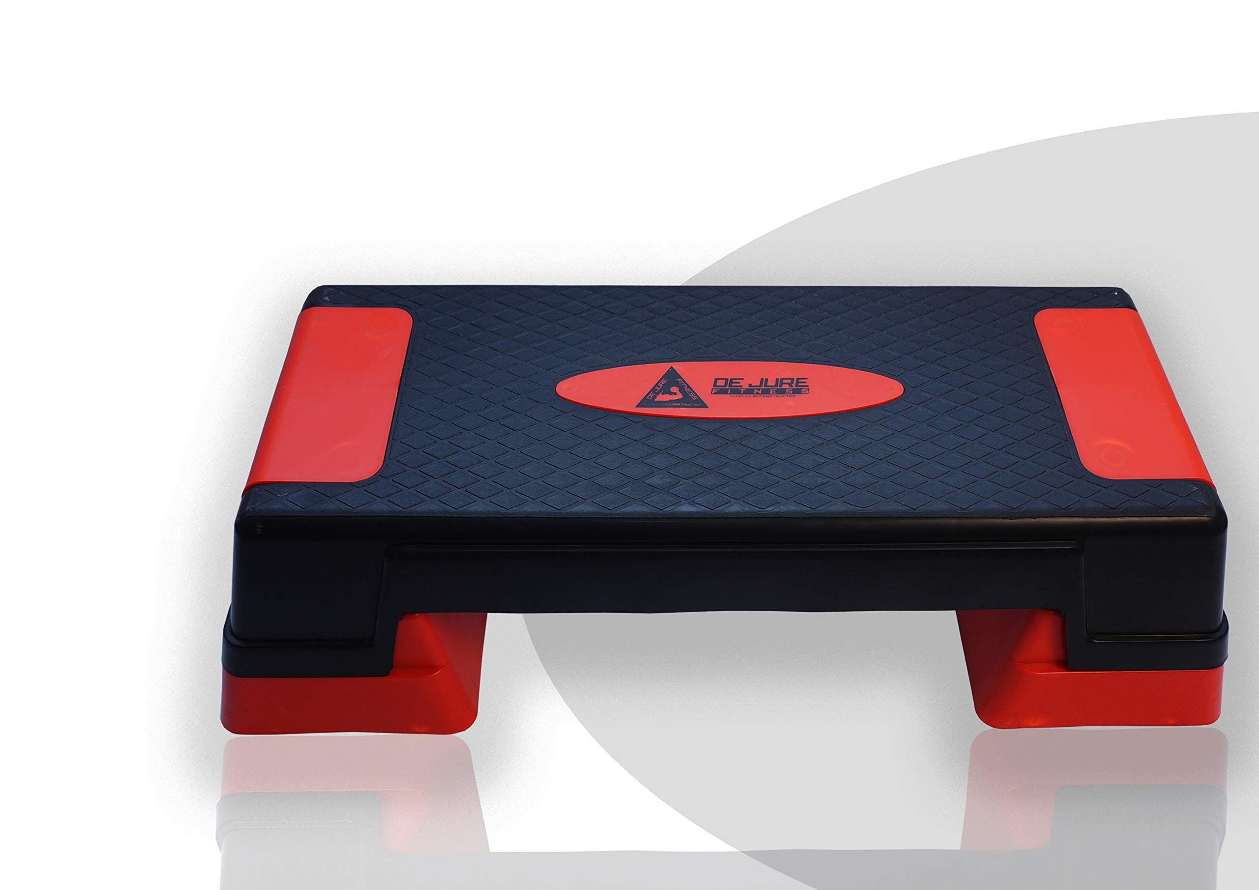 De Jure Fitness Adjustable Workout Aerobic Stepper, Aerobic Exercise Step Platform with 2 Risers, Exercise Step Deck for Fitness, 75 CM Trainer Stepper with Non-Slip Surface Home Gym & Extra Risers Options, Red