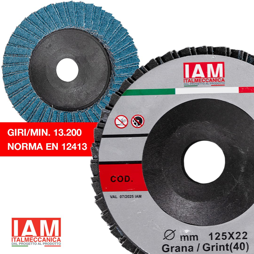 IAM Disco Lamellare Zirconio per Smerigliatrice 125x22mm Flap Disc Professionale Doppia Lamella con Supporto in Nylon Disco Abrasivo per Acciaio Inox e Metallo Alta Asportazione | Grana 40 | 100 pezzi