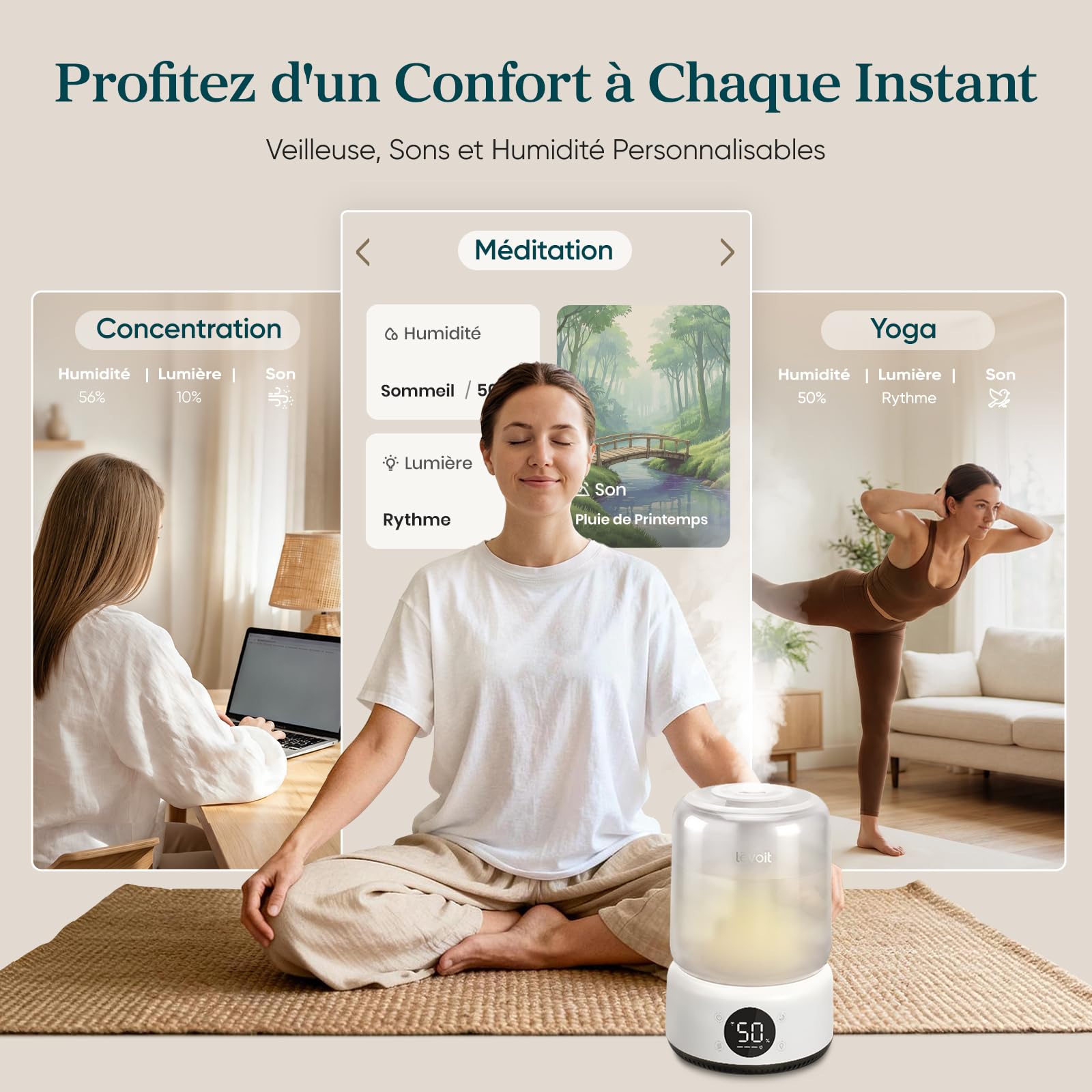 Levoit Humidificateur d'air 4,2 L Contrôle par application, NeoClassic 450S