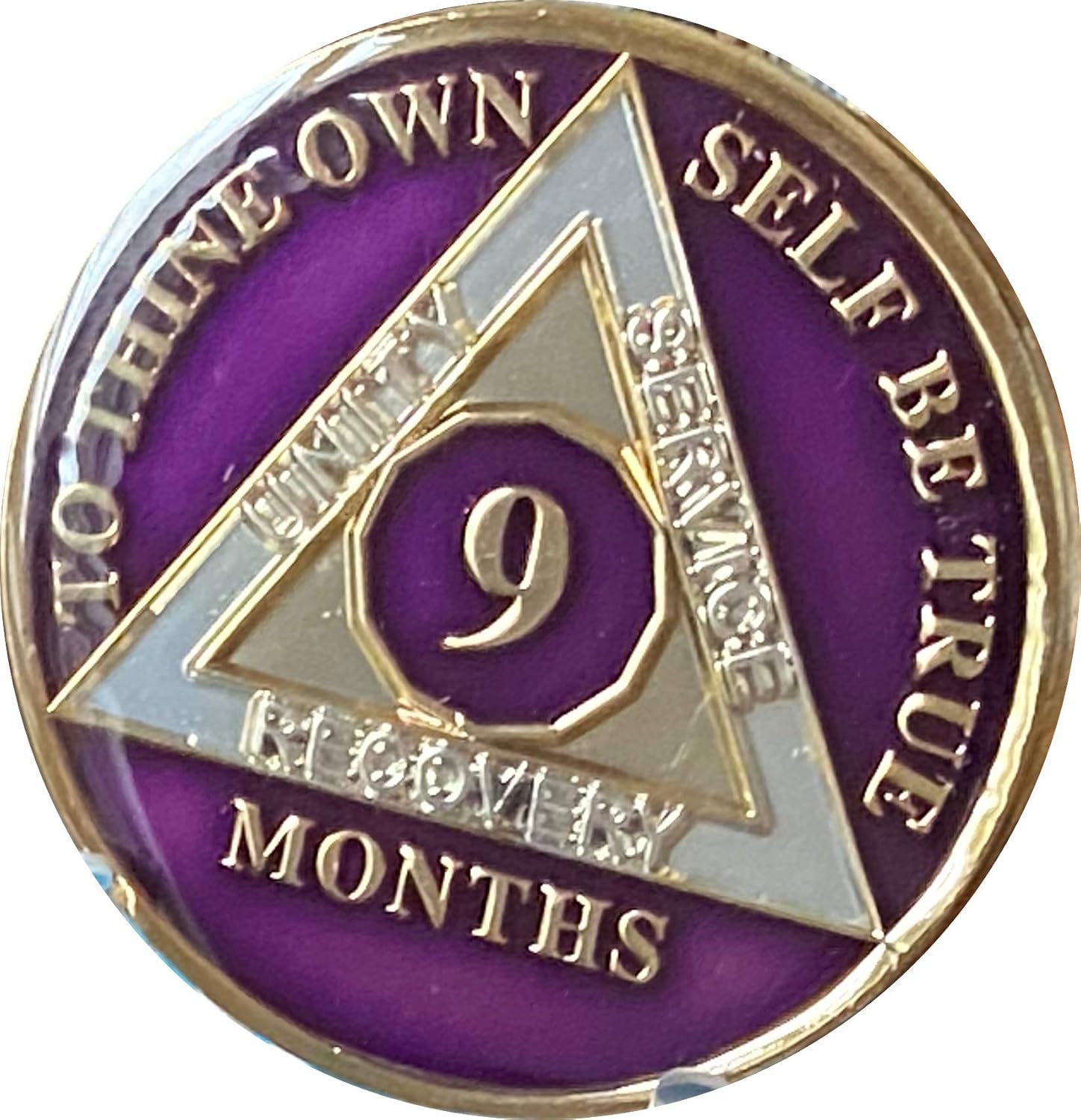 9 Month AA Medallion Metallic Purple Tri-Plate Sobriety Chip