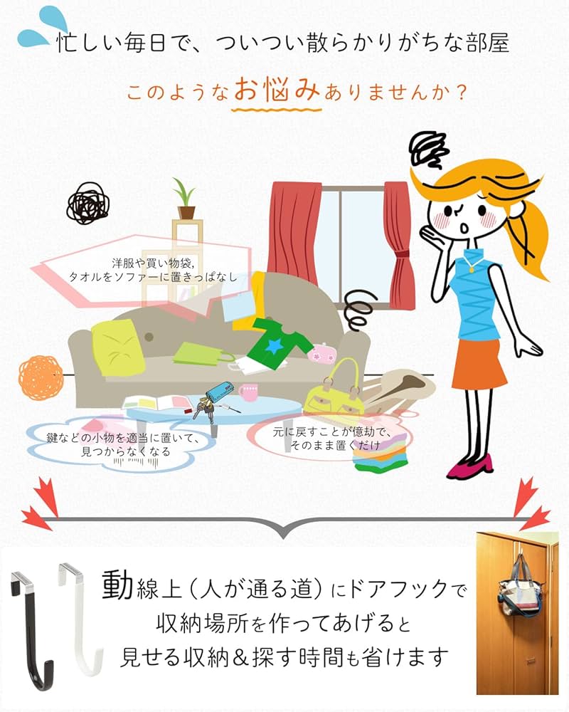 ドアハンガー ドアフック 2個組 滑り止め 傷つかない 静音 大型 ホワイト Amazon | ドアハンガー ドアフック 【整理収納アドバイザー監修