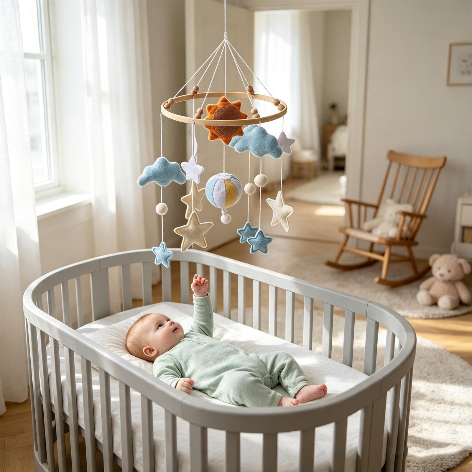 Bambini Mobile per Culla Handmade Naturale Liscia Ornamenti In Legno | Clip mobile per culla per ragazzi doccia festa casa giorno soggiorno finestra porta soffitto