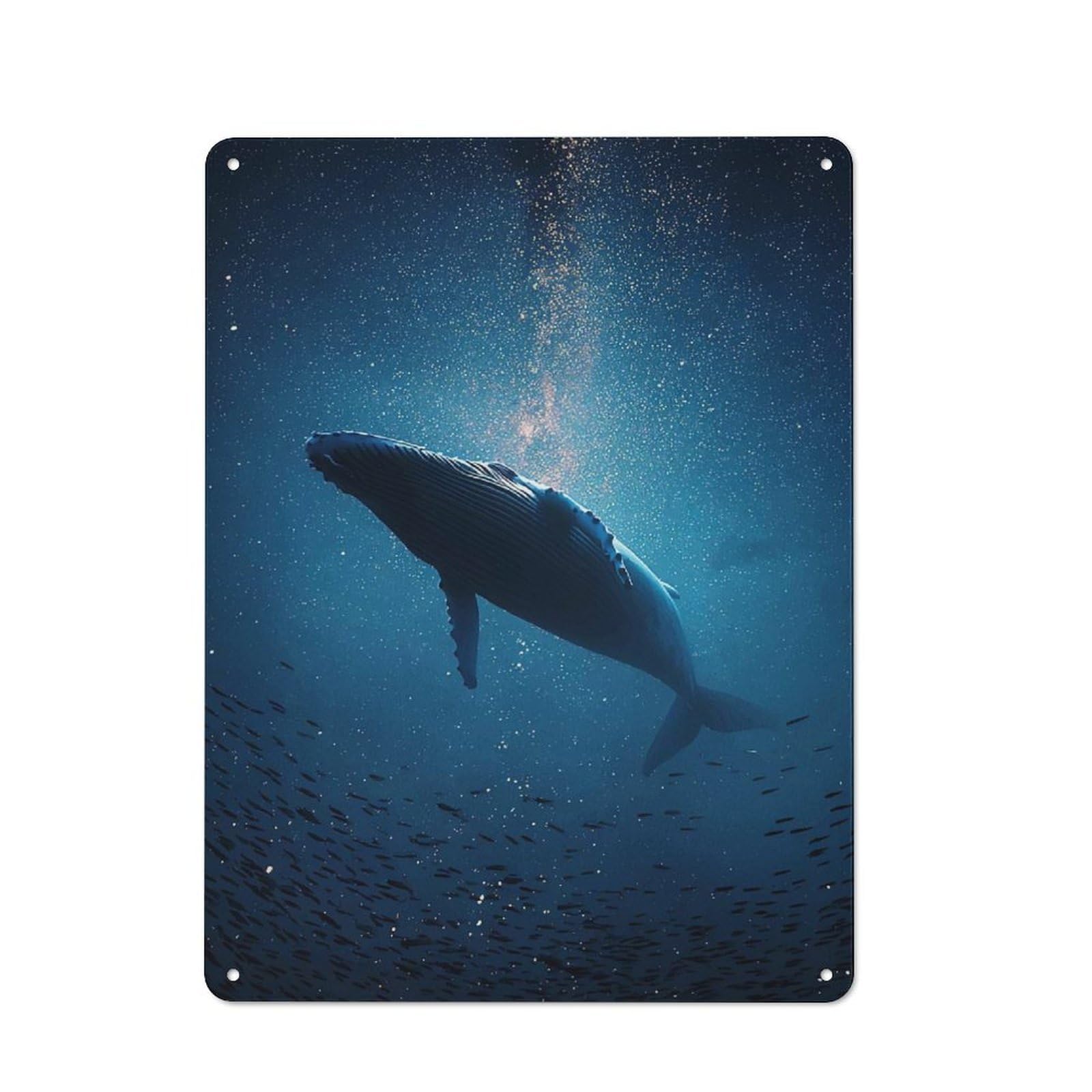 Junmoney Whale In The Deep Blue Sea Vintage Metal Sign 40X30cm, Bistro Style Shop Wall Decor For Tea Room, Shop Wall Or Breakfast Area