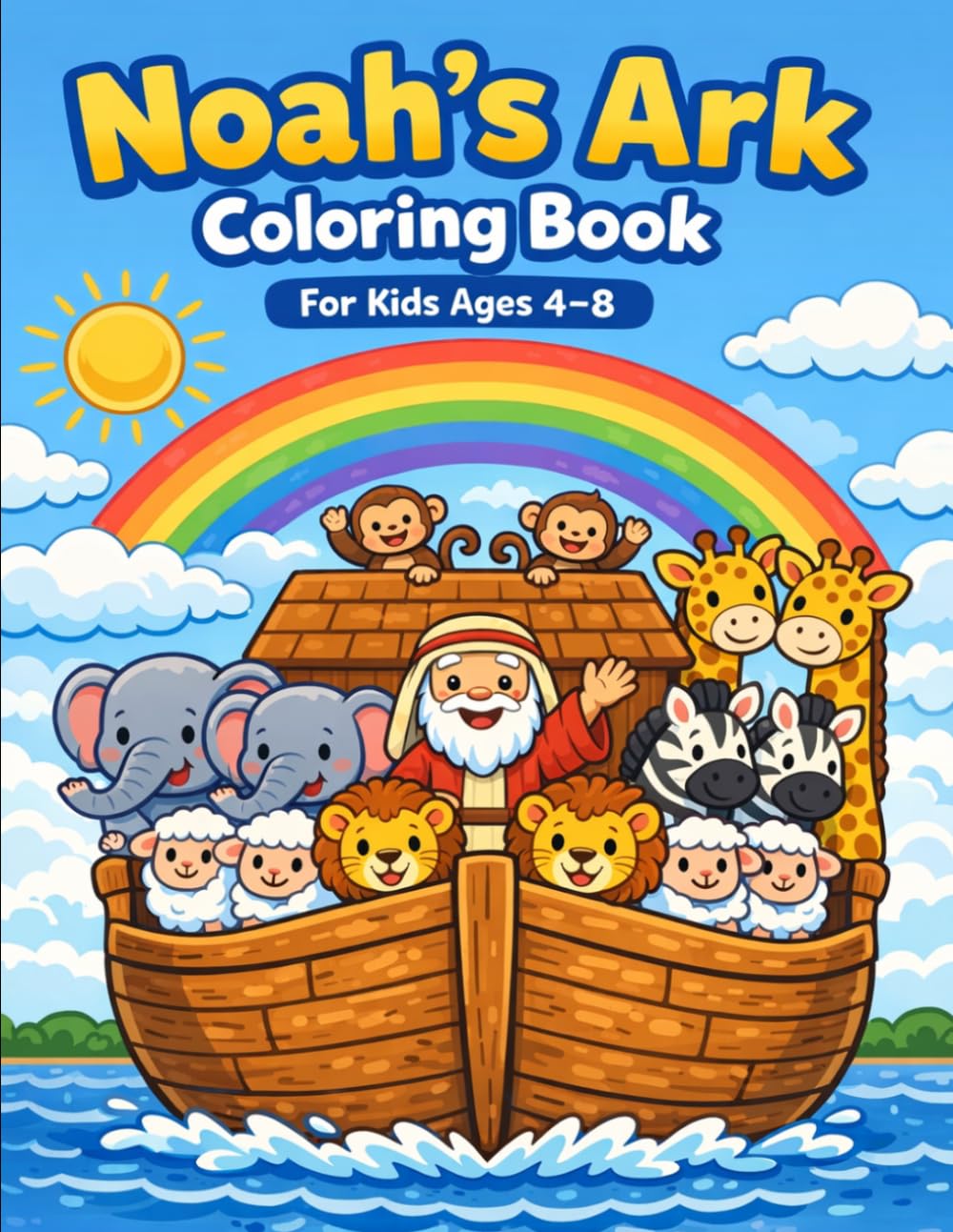 Noah’s Ark Coloring Book for Kids Ages 4-8: Cute Animals, Bible Story Coloring Pages for Boys and Girls: Fun and Easy Bible Coloring Pages with Animals, Ark, Rainbow and Noah Story