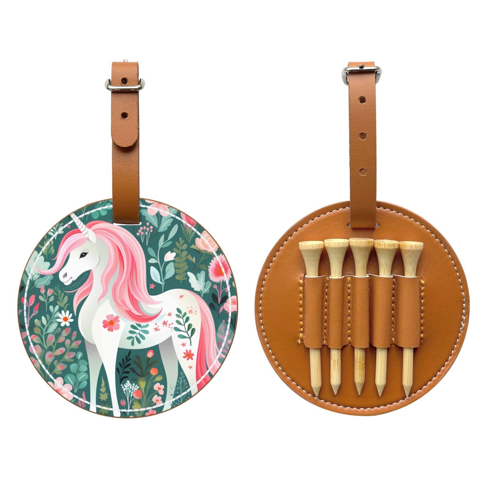 Unicorn with pink hair Brown Printed golf tee storage bag - portable design, easy to organize tee