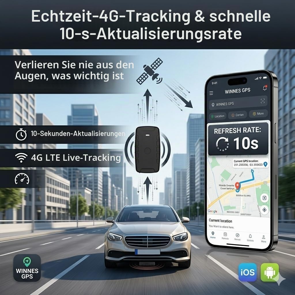 TKMARS 4G GPS Tracker Auto - 20000mAh Langzeit Akku, Magnetischer GPS Sender mit Demontage-Alarm per APP/SMS, Peilsender Echtzeitortung & Diebstahlschutz für LKW Baumaschinen Flotten, Ohne ABO