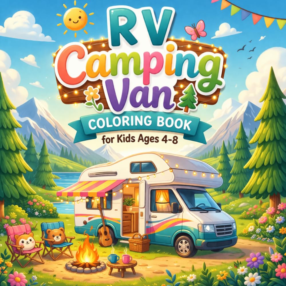 RV Camping Van Coloring Book for Kids Ages 4–8: Simple & Bold Camping Scenes with Tents, Campfires, Lanterns & Outdoor Adventures