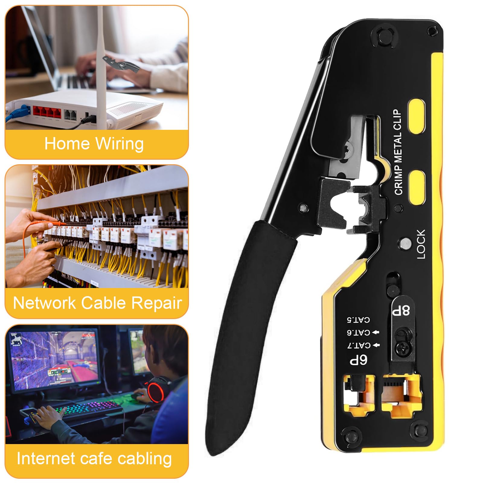 Kit d'outils réseau, pince à sertir RJ45 avec 50 fiches RJ45, testeur réseau, outil de pose LSA, pince à dénuder et kit de réparation pour câbles RJ45/RJ11/RJ12