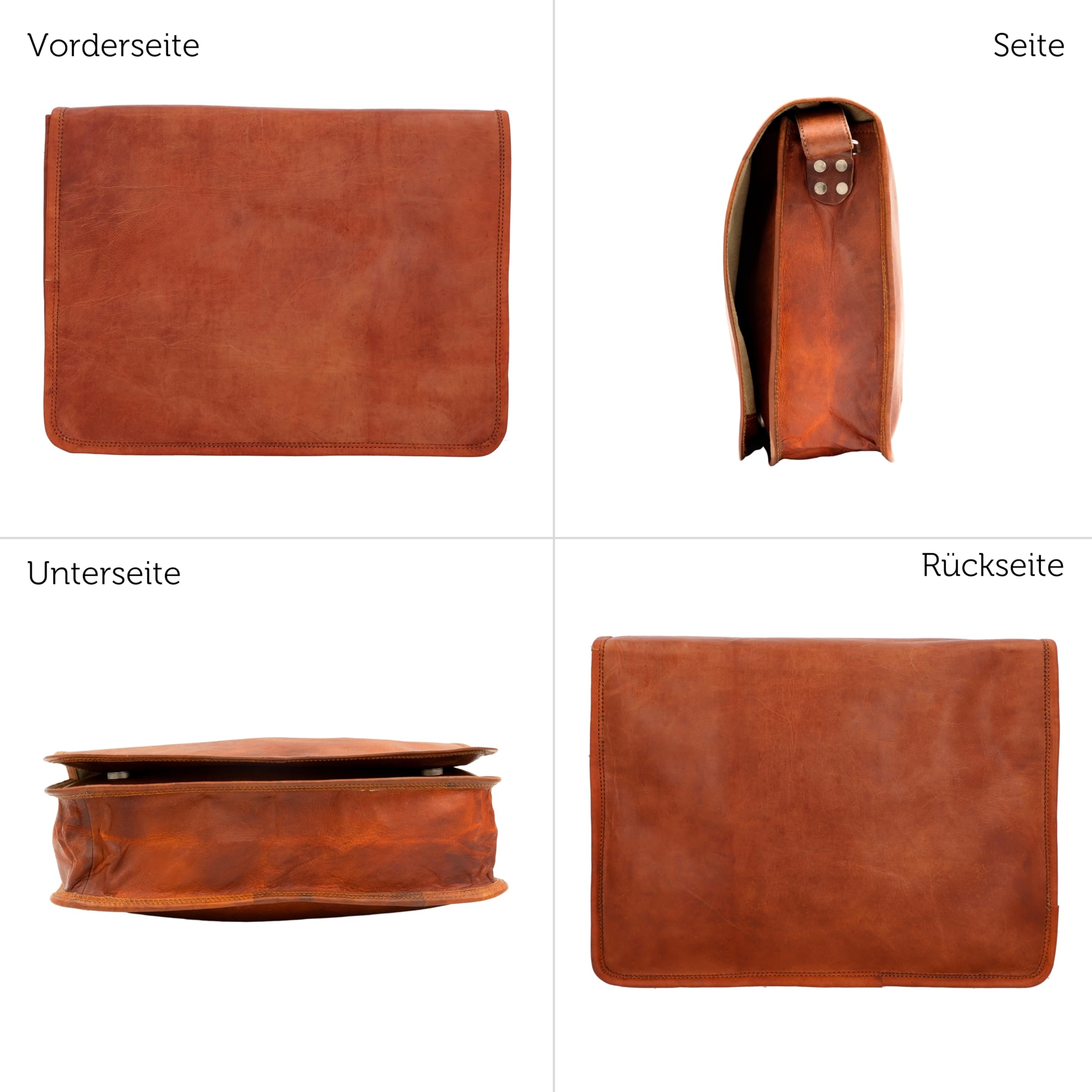 Gusti Umhängetasche Leder - Taylor 15'' Damen und Herren Umhängetasche Collegetasche Businesstasche Messengerbag Vintage Braun Leder