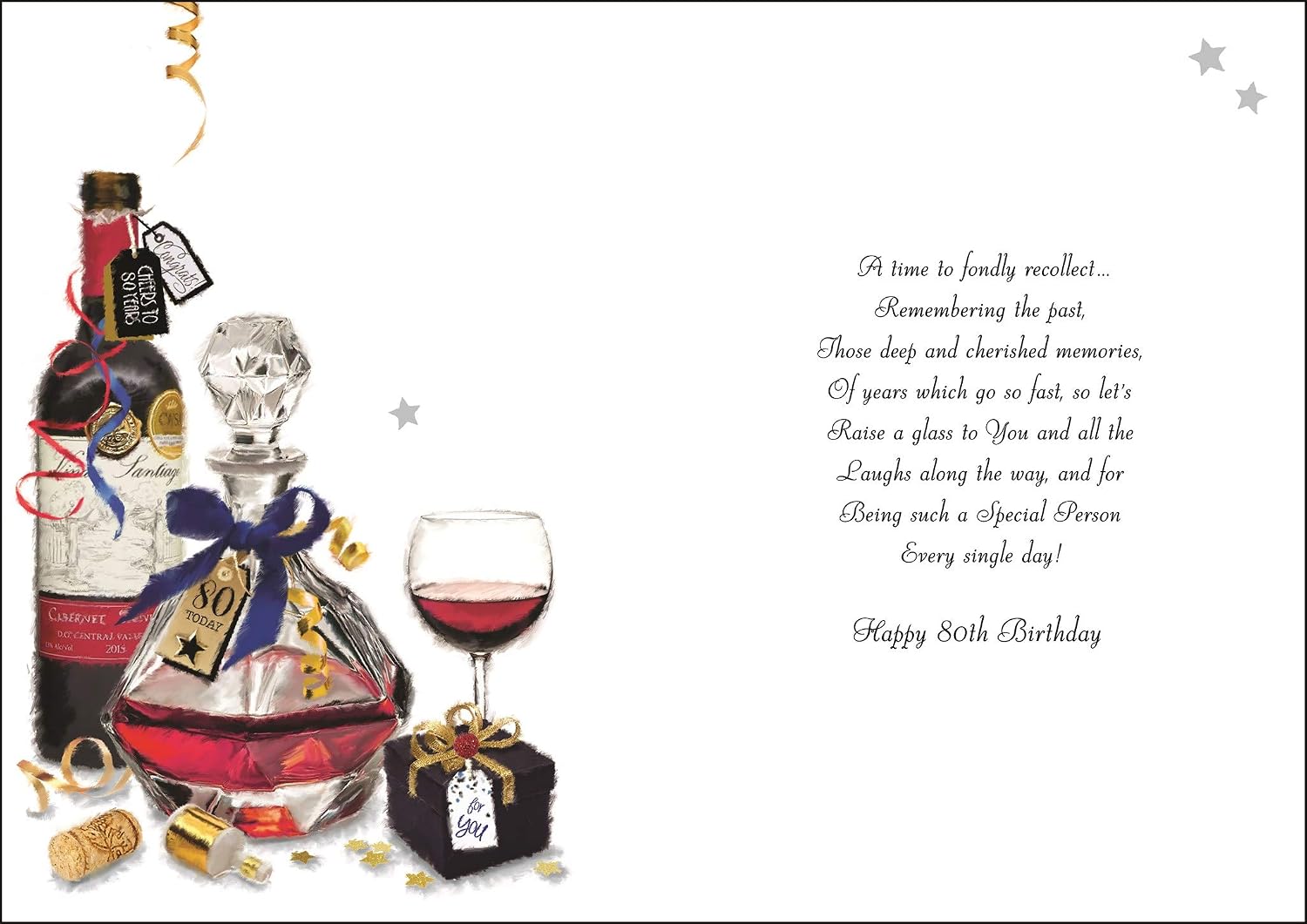 Jonny Javelin Male Age 80 80th Birthday Wishes to You Card - Red Wine Decanter Presents, red|brown|beige, 15.7 cm x 23.5 cm - Image 3