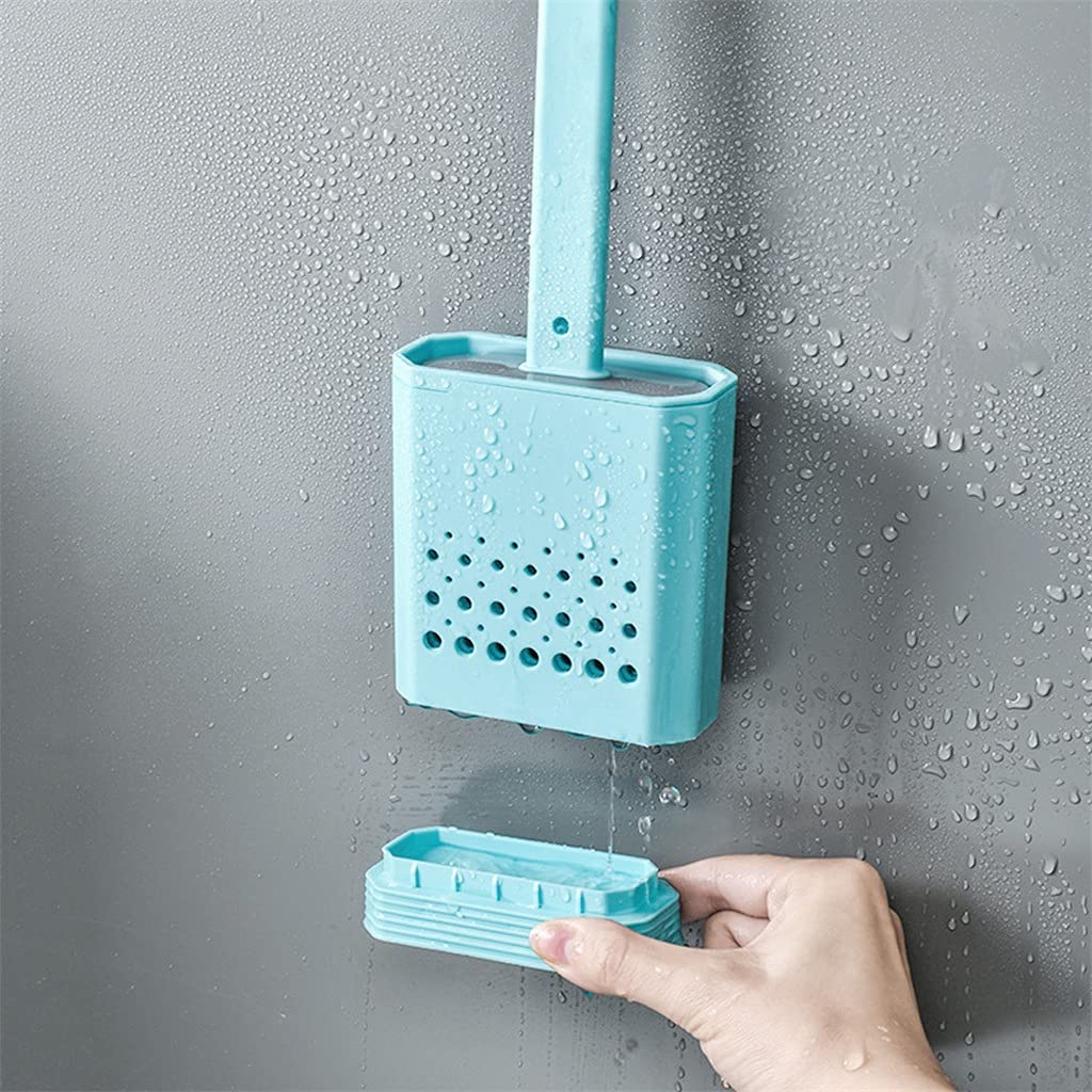 2 Piezas Limpiador Profundo a Prueba de Fugas de Agua con Base de Silicona WC Cabeza Plana Cepillo de cerdas Suaves Flexibles Juego de Soporte de Secado rápido (Azul)