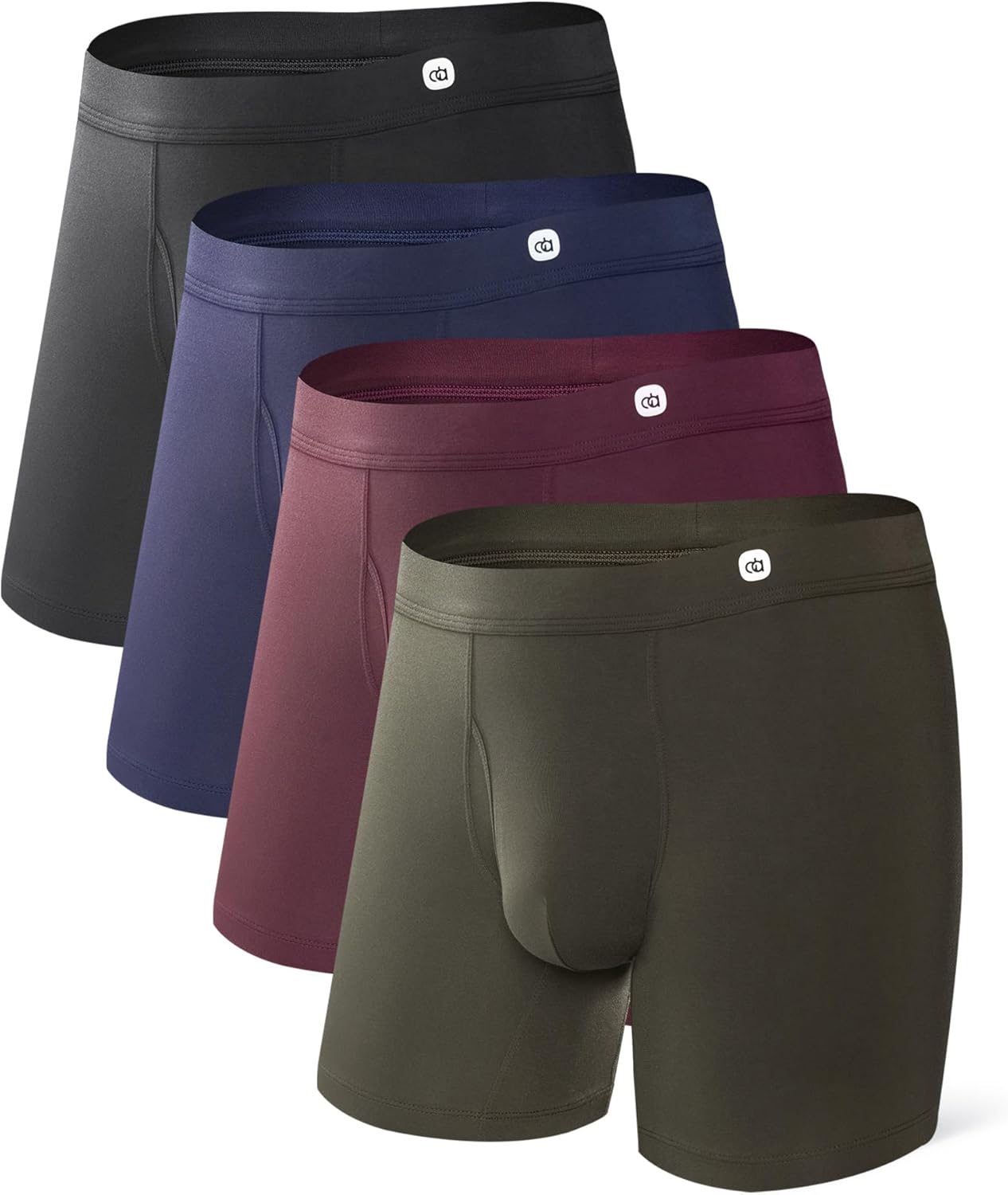 DAVID ARCHY Men’s Bamboo Rayon Boxer Briefs with Fabric Covered Waistband, Breathable Cooling Support Pouch Underwear 4 Pack