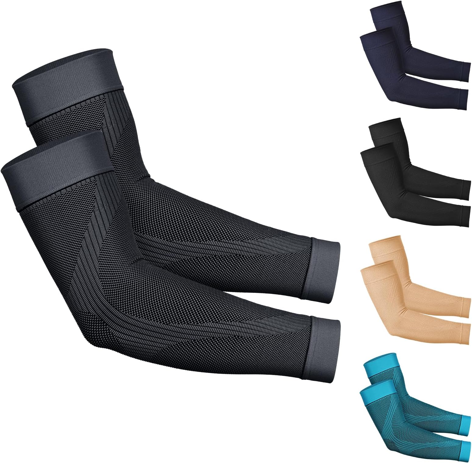 Compression Arm Sleeves, Pair, Firm 20-30mmHg Graduated Compression Full Arm Support for Recovery, Pain Relief, Tendonitis, Golfers & Tennis Elbow Brace, Workouts Sports - Latex Free Grey XL
