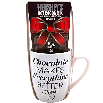 Hershey Hot Chocolate Mug Holiday Gift Set, White Coffee Cup with Quote and Cocoa Mix Packet, Hersheys Lovers Christmas Gifts and Stocking Stuffers, 0.88 Ounces