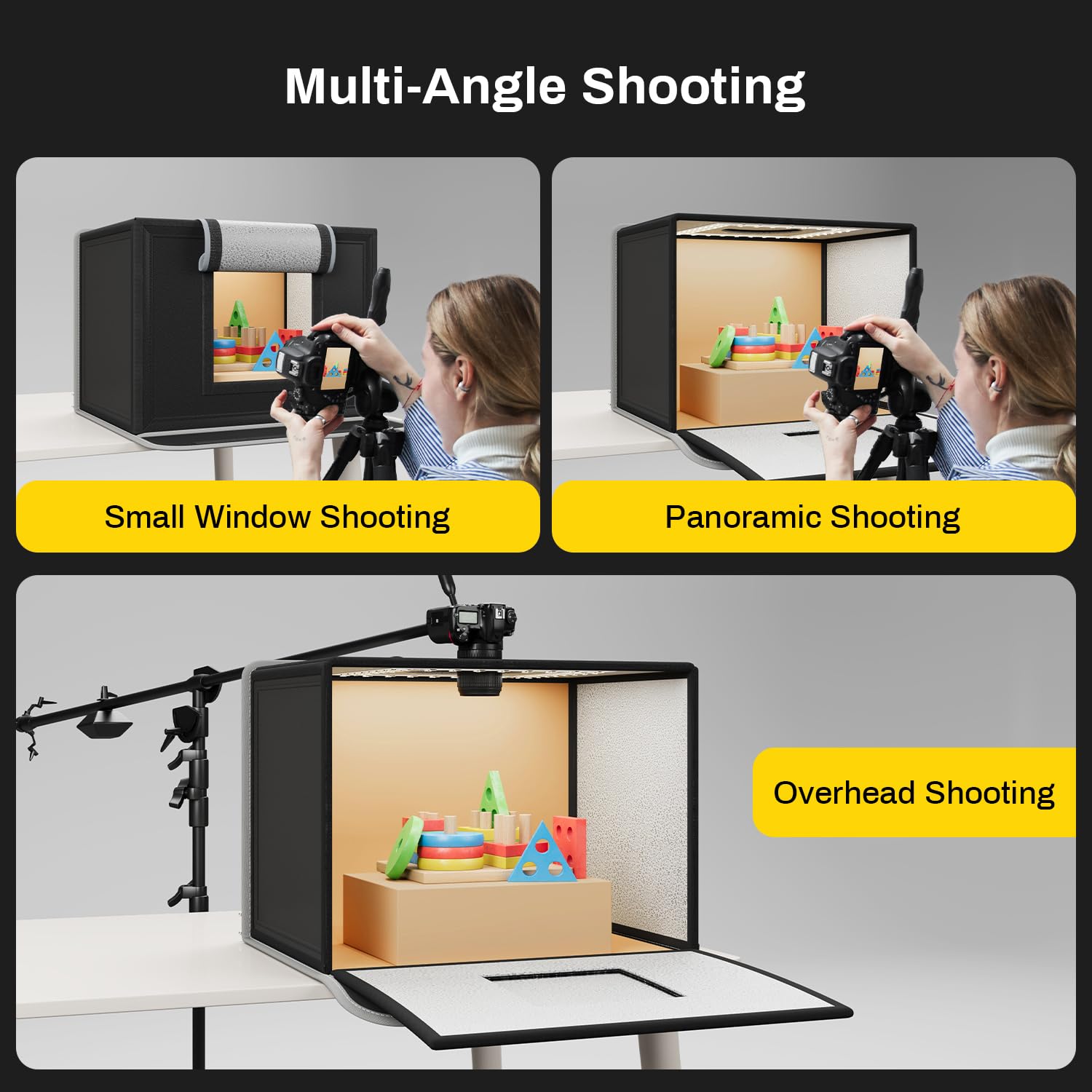 RALENO Light Box Fotografia, 40 * 30 * 30cm Scatola Fotografica Portatile, Kit Tenda da Ripresa (CRI>95 | luminosità regolabile da 24 W | 6 sfondi) per Prodotti, Gioielli, Orologi, Cosmetici