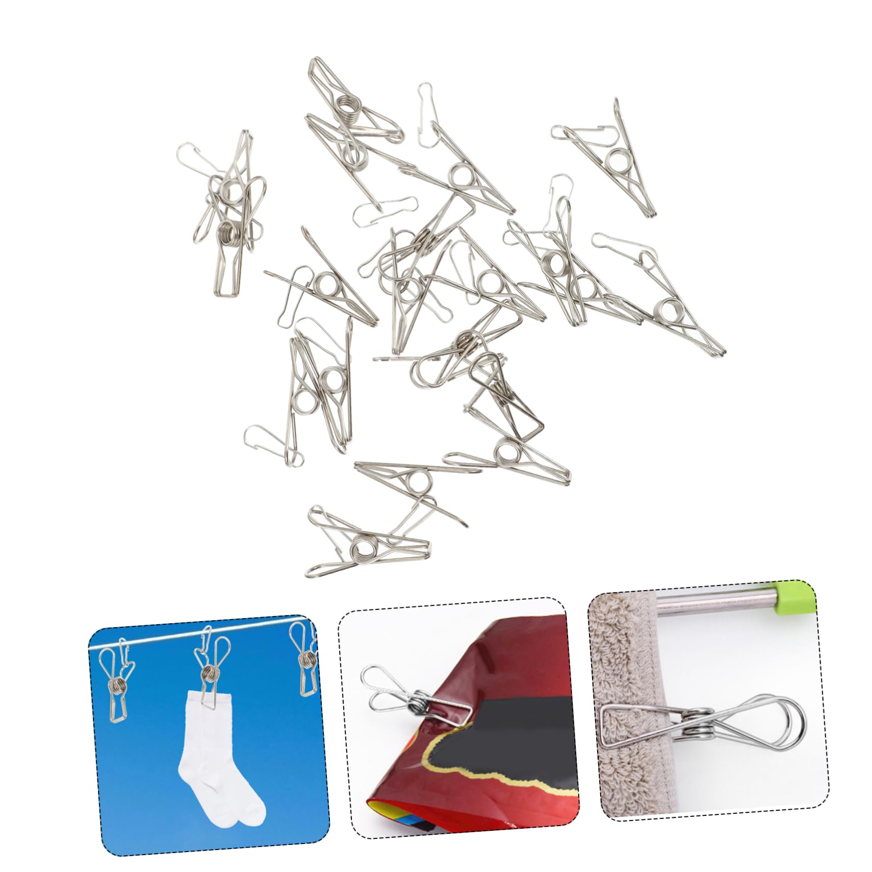 Pinzas de ropa de acero inoxidable para colgar en la ropa, 20 piezas de abrazadera de acero inoxidable resistente al viento, clip de acero inoxidable simple resistente al viento