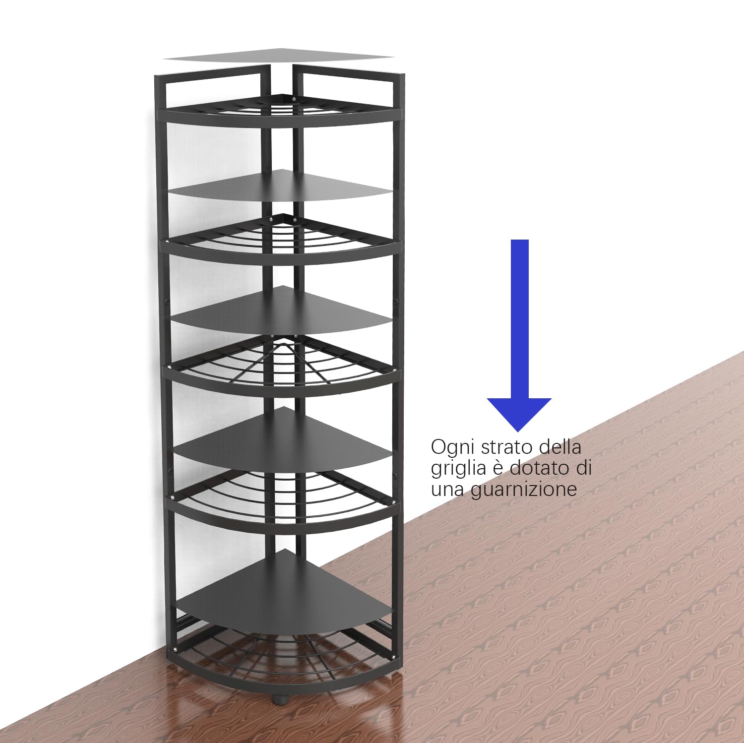 HUIJIN Étagère d'angle à 5 niveaux à 90° pour cuisine – Organisateur de casseroles et de poêles, rangement sous l'évier – Étagère en fer robuste [RA11 H 100'