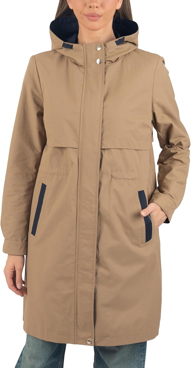 Alpine Swiss Tanya Womens Hooded Rain Jacket Long Raincoat Trench Coat Windbreaker - Image 4