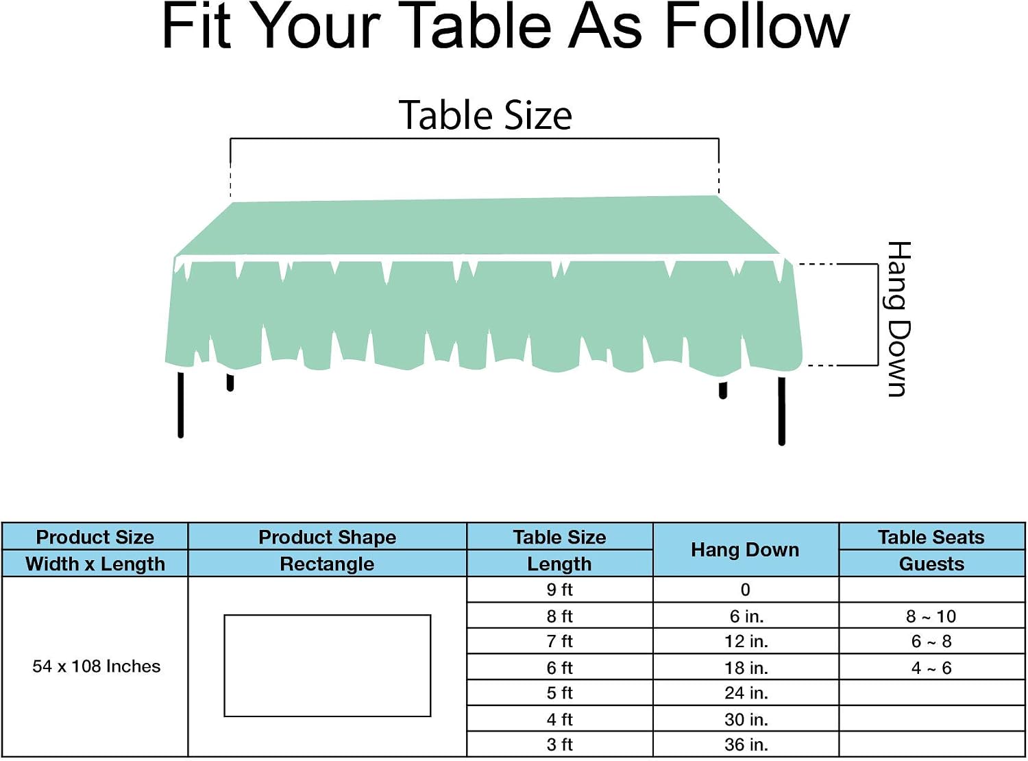 Fresh Mint Plastic Tablecloths 12 Pack Disposable Table Covers 54 x 108 Inch Shower Party Tablecovers PEVA Vinyl Table Cloths for Rectangle Tables up to 8 ft and Picnic BBQ Birthday Wedding Banquet