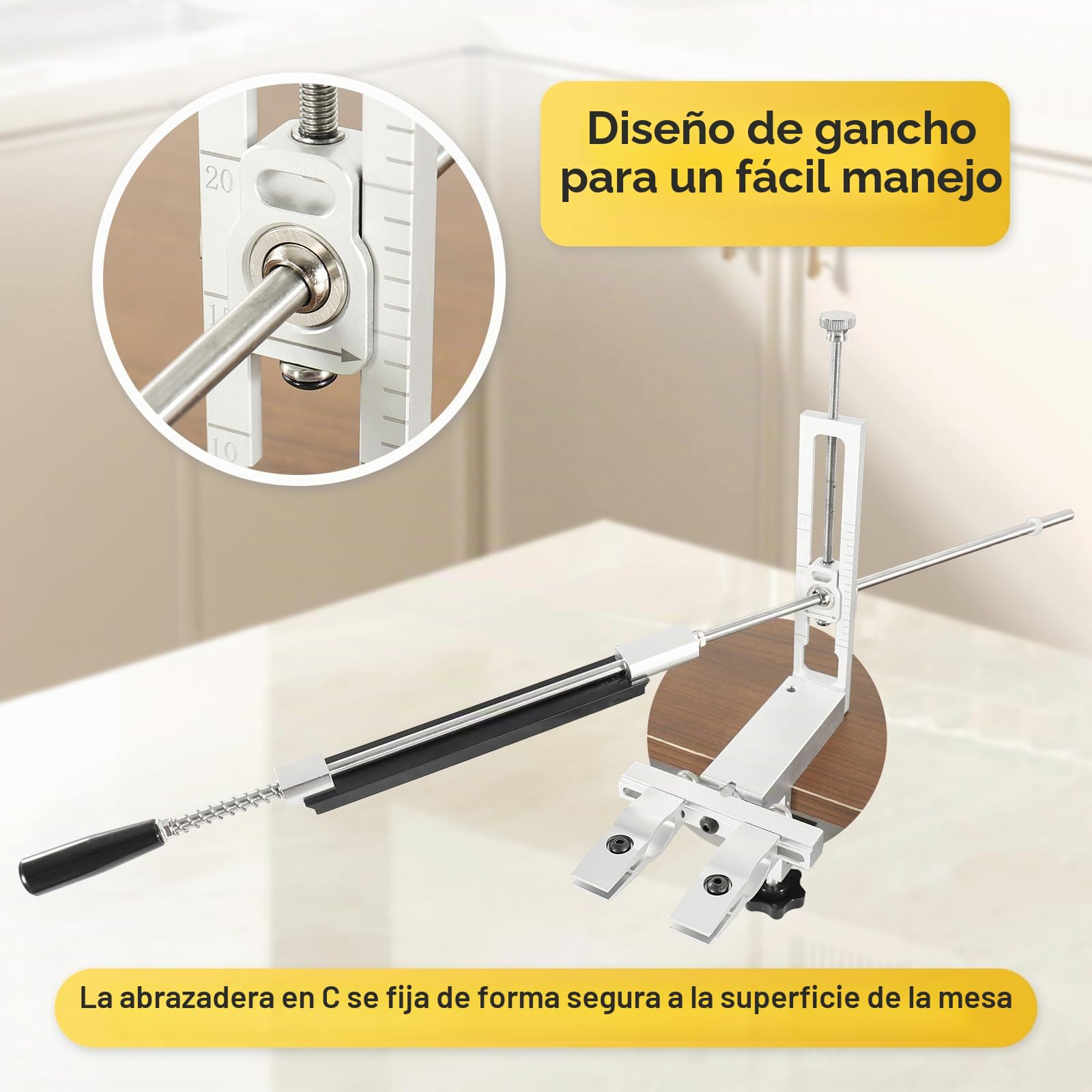Afilador de Cuchillos Profesional, Afilador Cuchillos Manual Aluminio, Sistema de Afilado de Cuchillos Rotación de 360° con Ángulo Fijo, con 6 Diamante (120# 400# 800# 1000# 2000# 3000#)