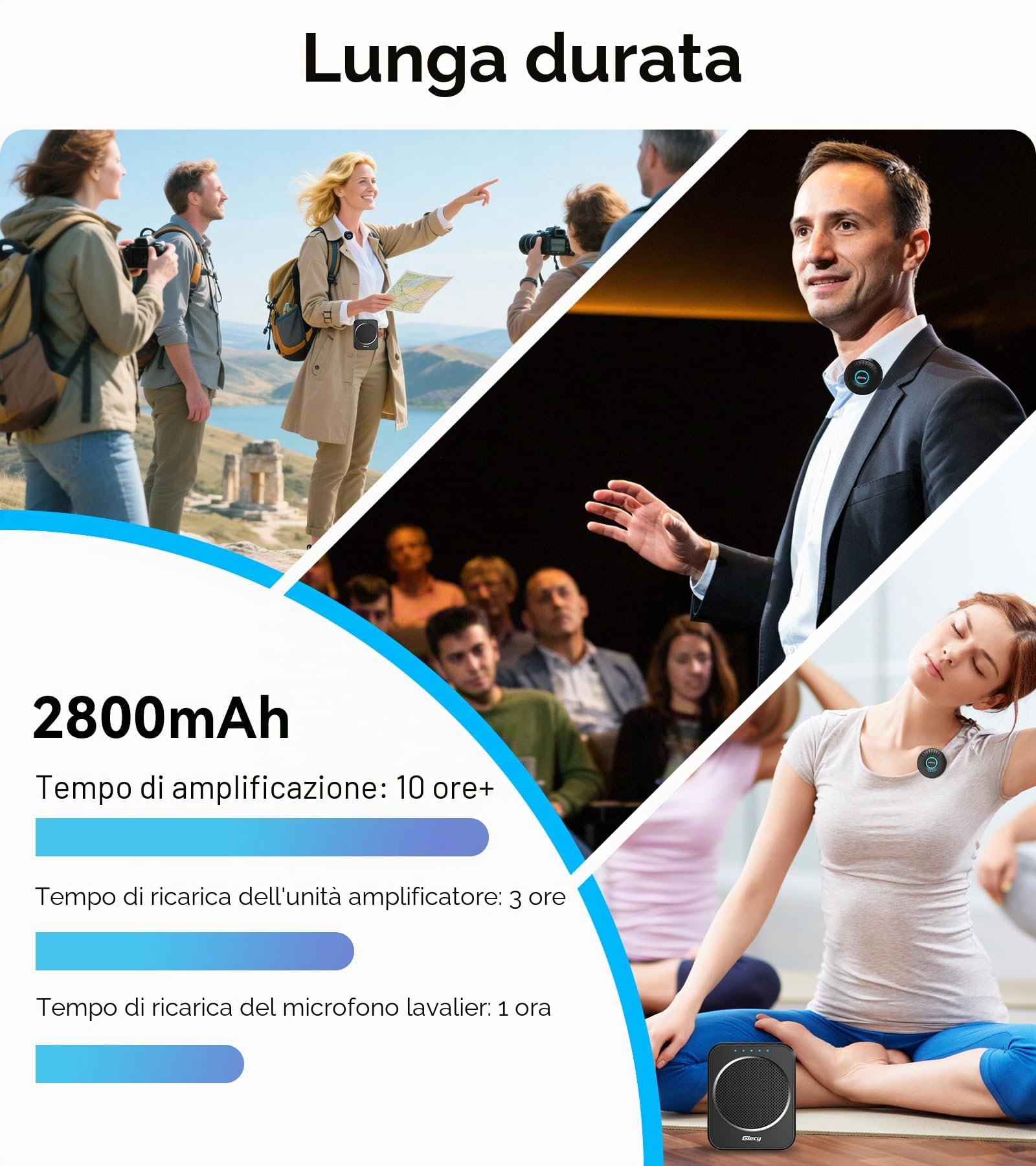 Amplificatore Vocale con Microfono Wireless Lavalier Portatile,DSP Anti-Rinnovo,Batteria Ricaricabile 2800mAh,Sistema PA senza fili per Insegnanti, Guide Turistiche, Presentazioni, Uso Esterno