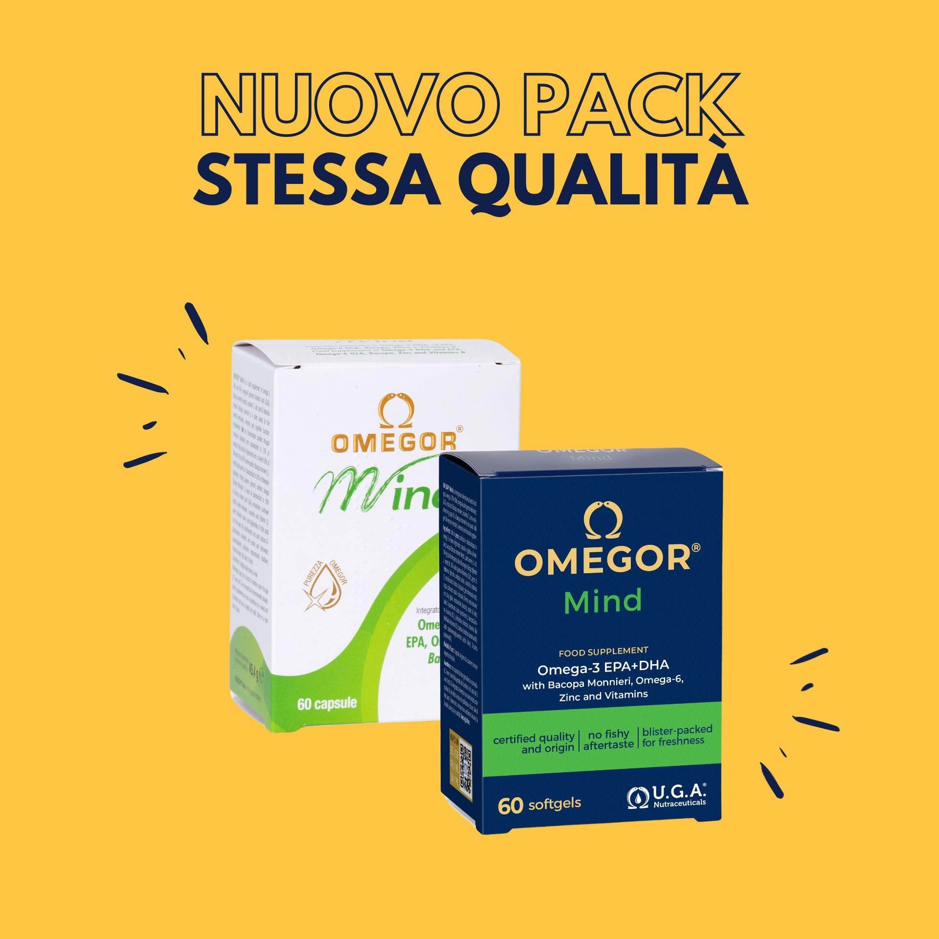 Omegor Mind Omega 3 e 6 con Bacopa Monnieri - Integratore Memoria e Concentrazione - Con Zinco, Vitamine per Favorire le Funzioni Cognitive - Per Adulti e Bambini (60 Capsule)