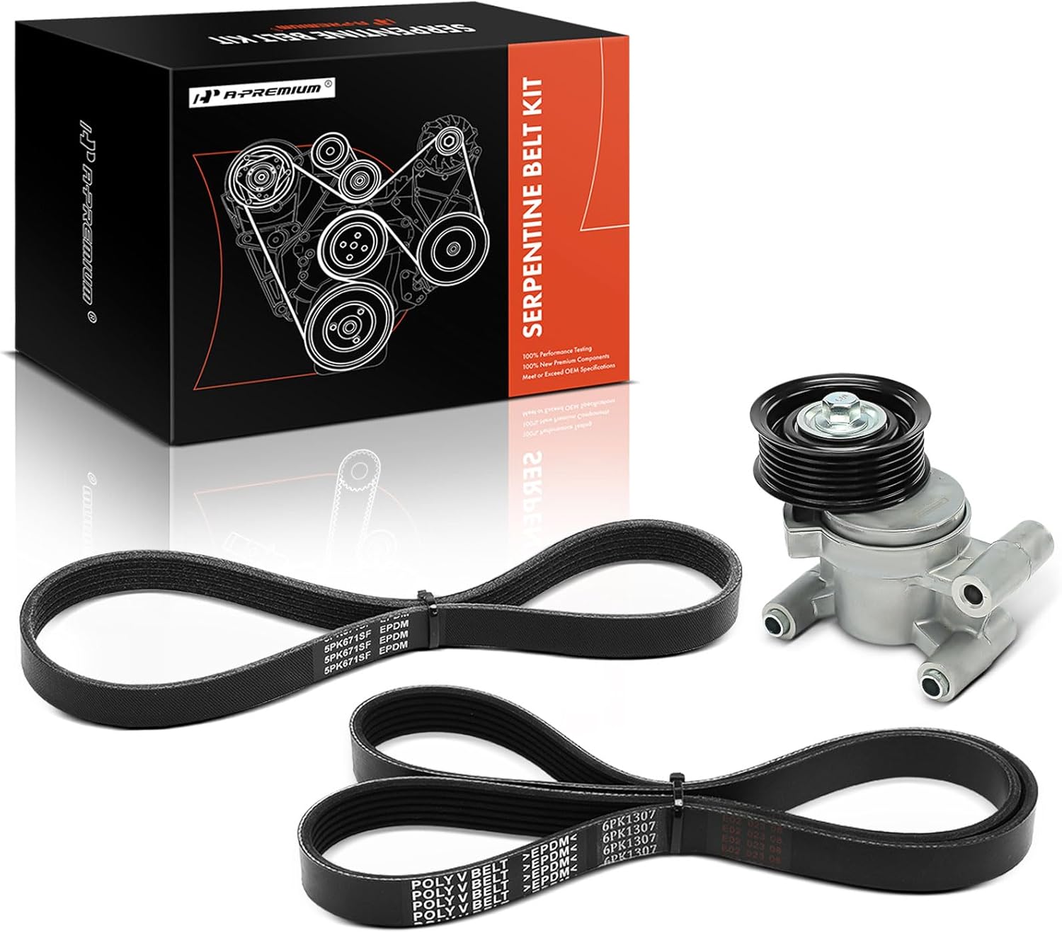 A-Premium Engine Serpentine Belt Drive Kit Compatible with Mazda 3 2004-2009, 3 Sport 2009 - DOHC 2.0L