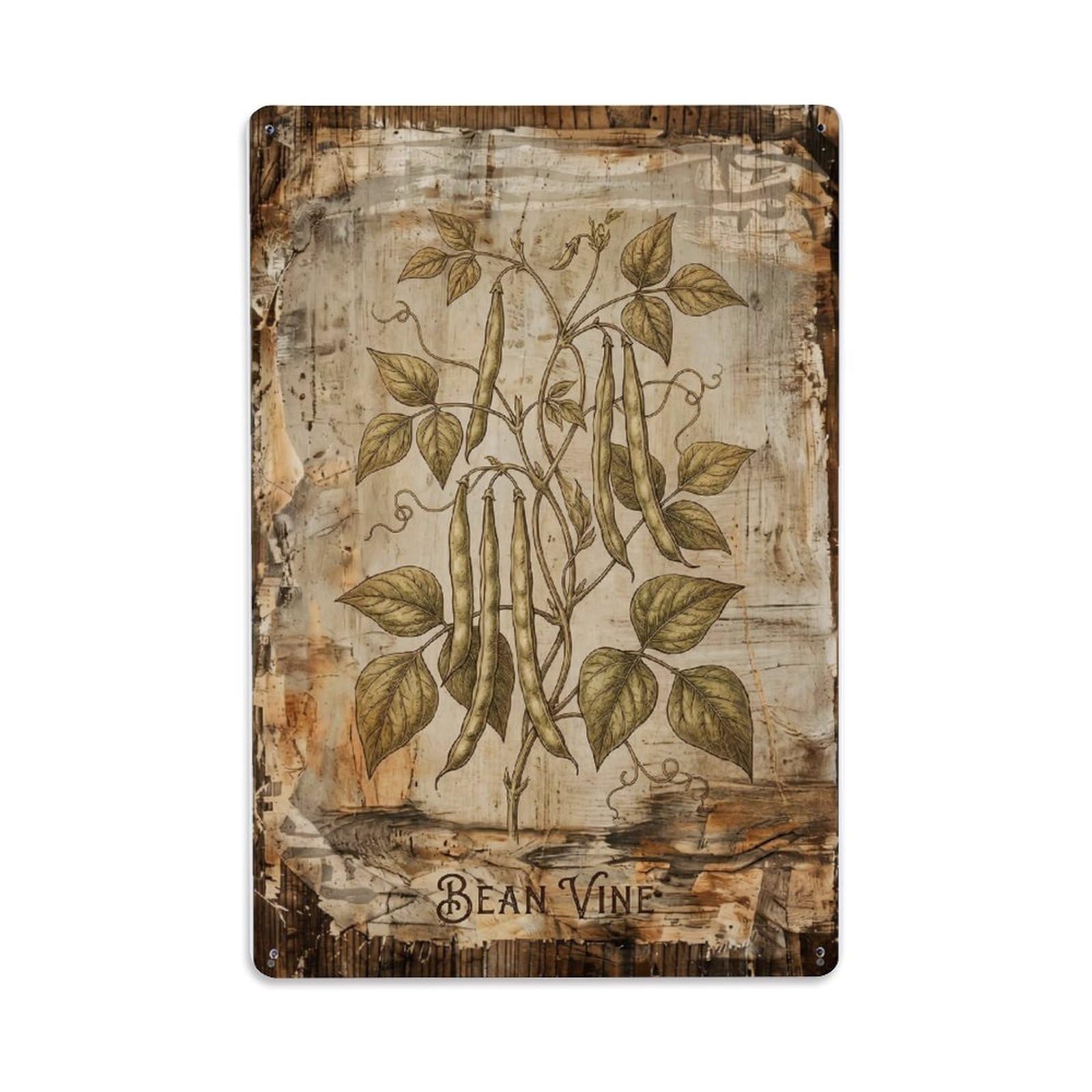 Fqnyr Style Bean Vine Botanical Metal Tin Sign Plaque Wall Decor For Cafe, Club Bar, Office, Home Garden Metal Poster 8X12inch