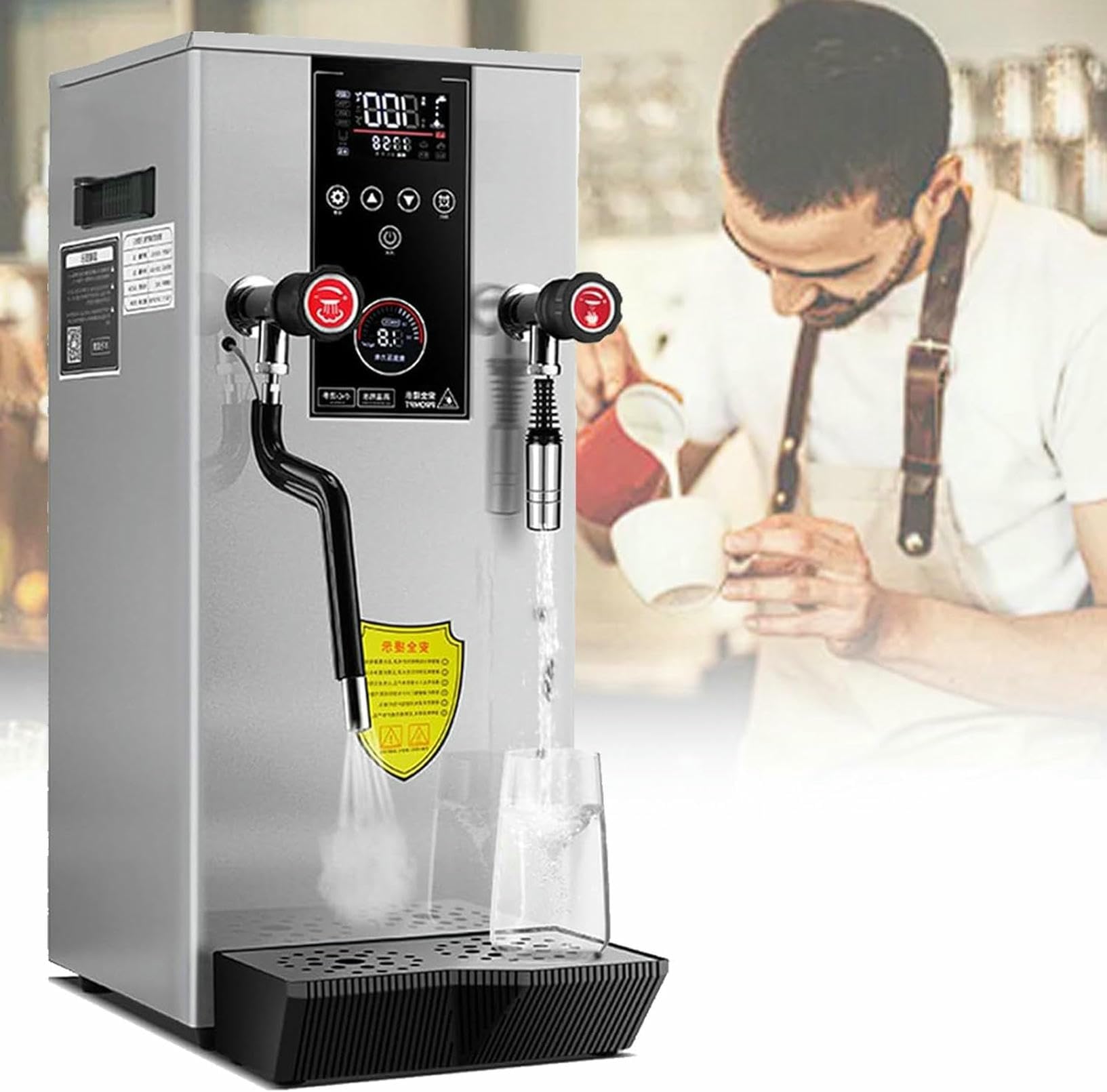 FHRKA 12L Commercial Steam Frother, Electric Milk Foam Maker, with LED Screen Display, for Coffee Shop, Drink Shop, Dessert Shop (Silver)