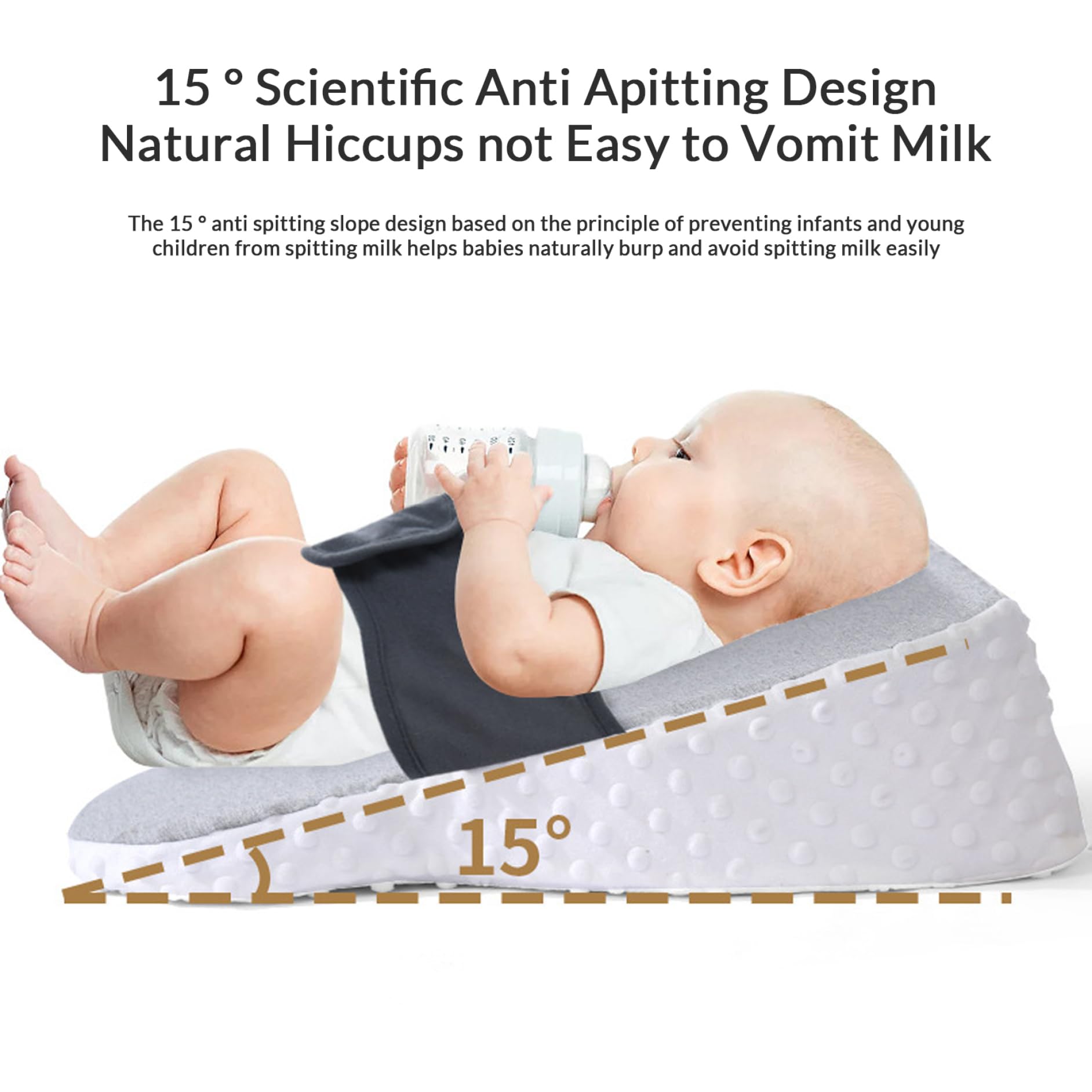Baby Wedge Pillow for Newborn 15x19x5 Double-Sided Anti Reflux Pillow for Baby with Fastening Tape Waist Belt & Zippered Cover 15°Memory Foam Newborn Essentials — view 3