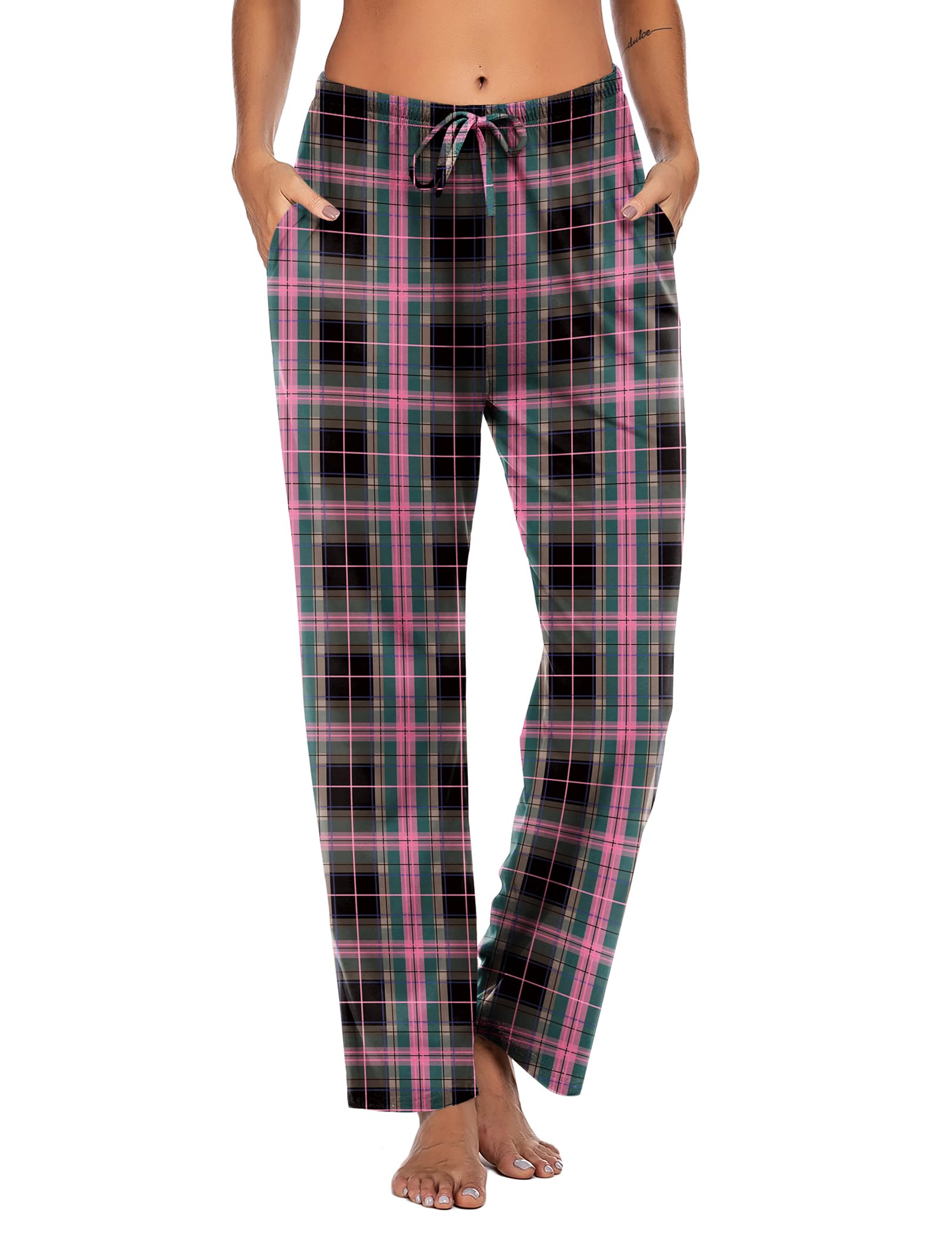 Ekouaer Women Pajama Pants Comfy Pj Bottom with Pockets Stretch Plaid Sleepwear