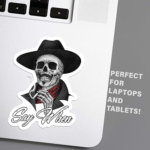 Miniatura 6 de Say When Doc Holiday - Calcomanía de esqueleto y calavera, 2 unidades, diseño occidental de 4 pulgadas, vinilo de calidad premium, laminado