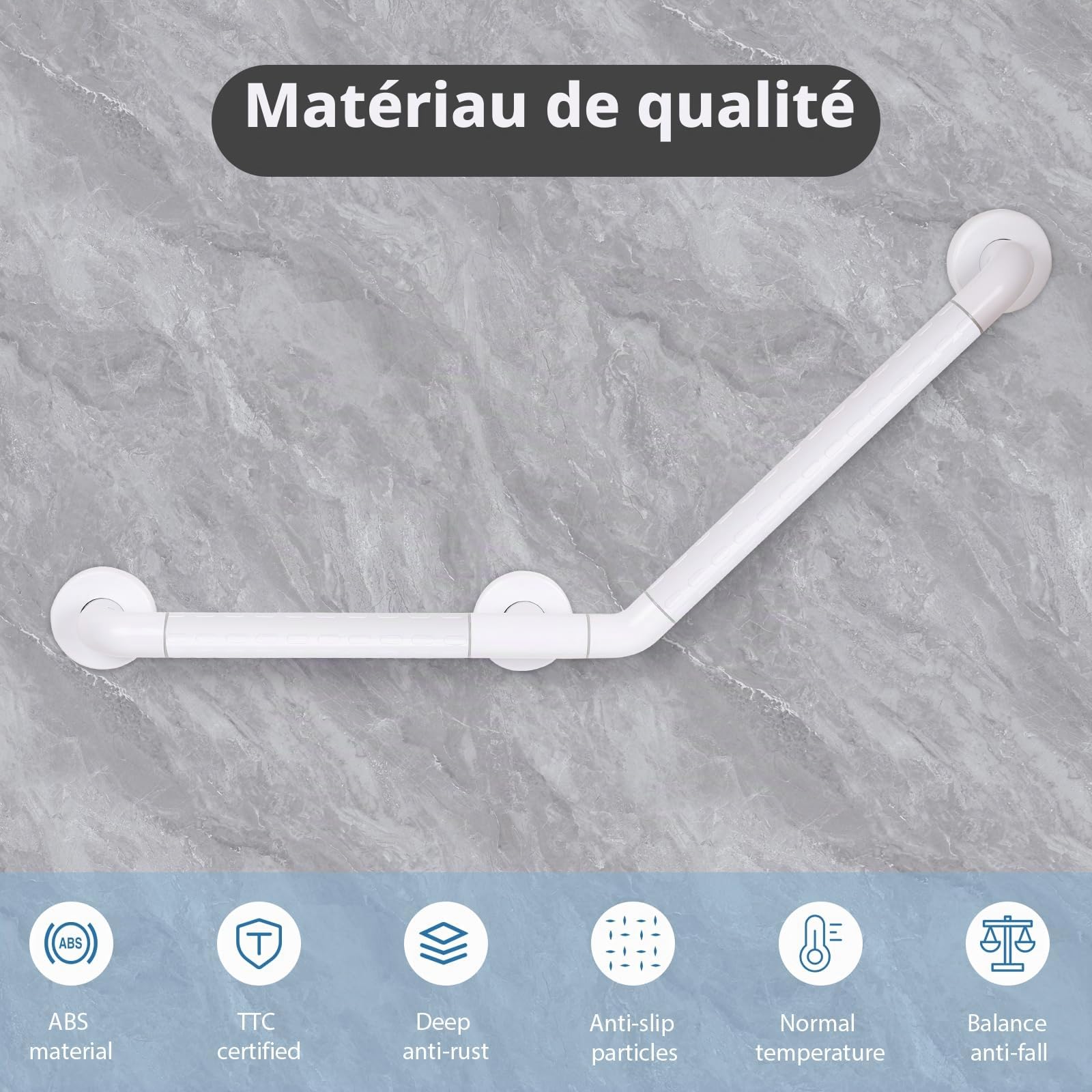 Barre d'appui WC, Poignée de Douche 45 x 45 cm, Poignée de Baignoire en Acier Inoxydable Antidérapante - Pour Salle de Bain, Douche, WC