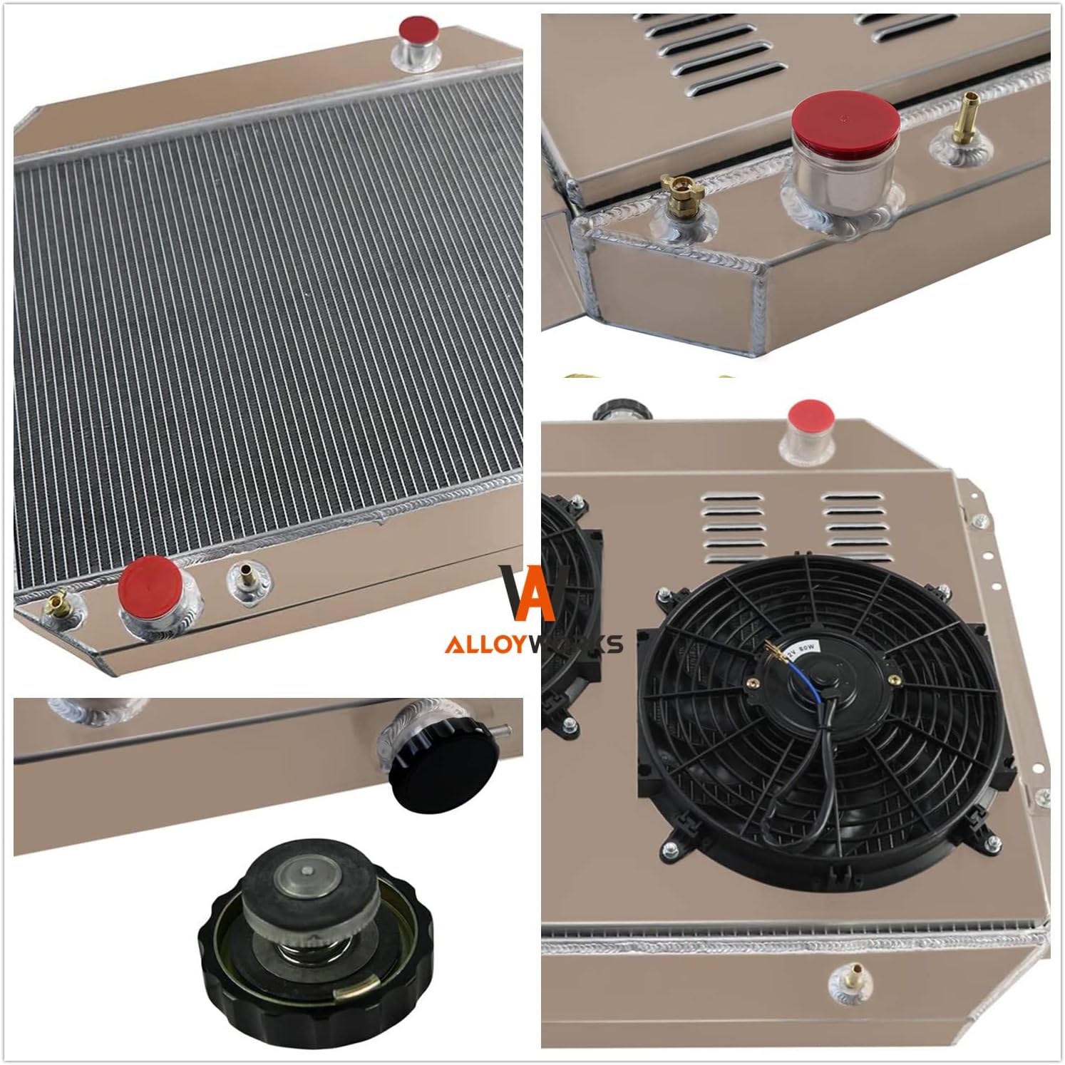 ALLOYWORKS 3 Row Aluminum Radiator Compatible with 1966-1979 Ford F100 150 250 F350 1978-1979 Bronco 67 68 69 70 71 72 73 74 75 76 77 Pickup Truck Radiators V8 Engine, Shroud Fan Relay Kit, CC433