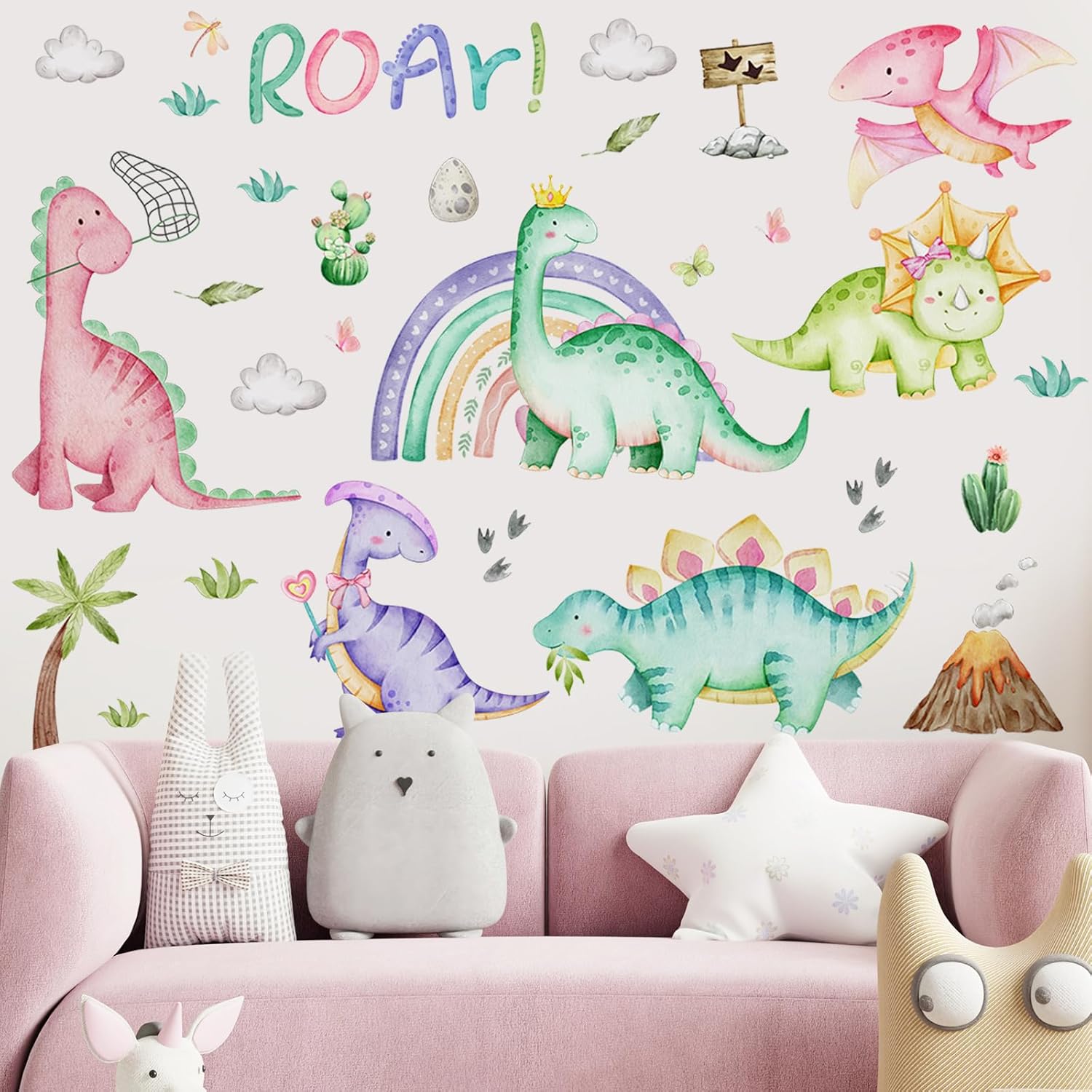 Resurhang Dinosaur Wall Decals Tree Dino Wall Stickers Large Boho Decals Home Decorations for Baby Nursery Boys Girls Bedroom Playroom Kindergarten Daycare Classroom Art Decor