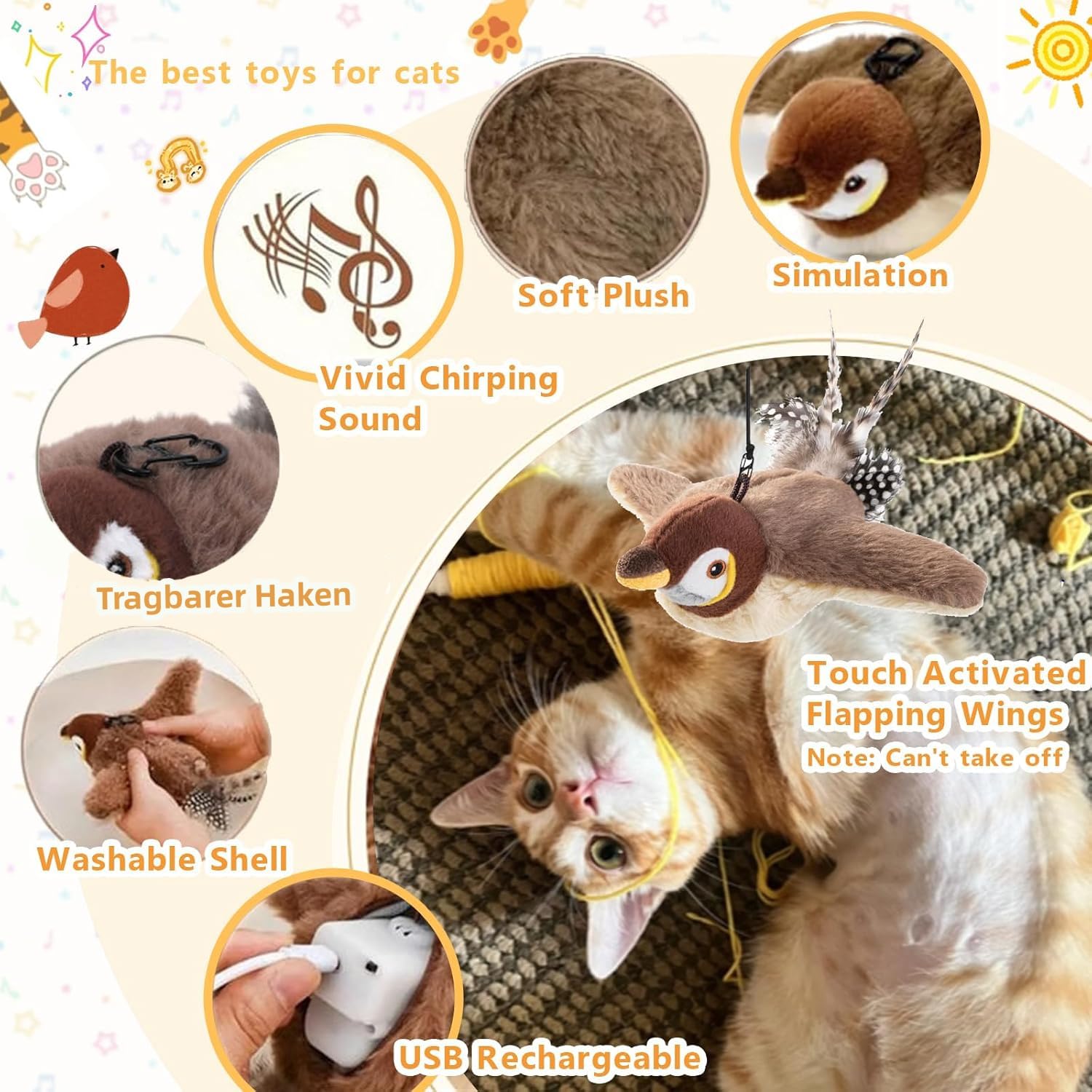 Giochi Parete Gatti Giocattolo Intelligente Per Gatti SONGDIQI - Caterpillar Interattivo Con Movimento Giocattolo Ricarica USB - 10