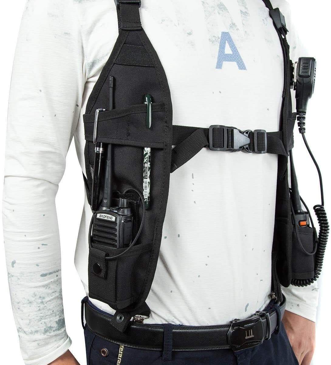 Universal Double Radio Shoulder Vest Rig, Heavy Duty Radio Holster, Tactical Radio Harness