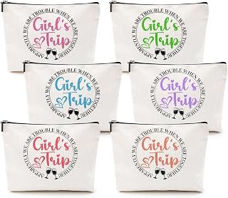 6 Pcs Girls Trip Gifts Girls Weekend Makeup Bag Girls Trip 2026 Gifts Favors Summer Gifts Cosmetic Bag Toiletry Bag Zipper Pouch Weekender Bags for Women Girl Friendship Bachelorette Party Birthday