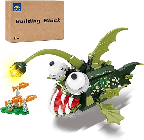 KAZI Criaturas de mar profundo, peces pescadores, juguetes de animales marinos, juego de figuras, regalos para niñas y niños de 6 años de edad (pez