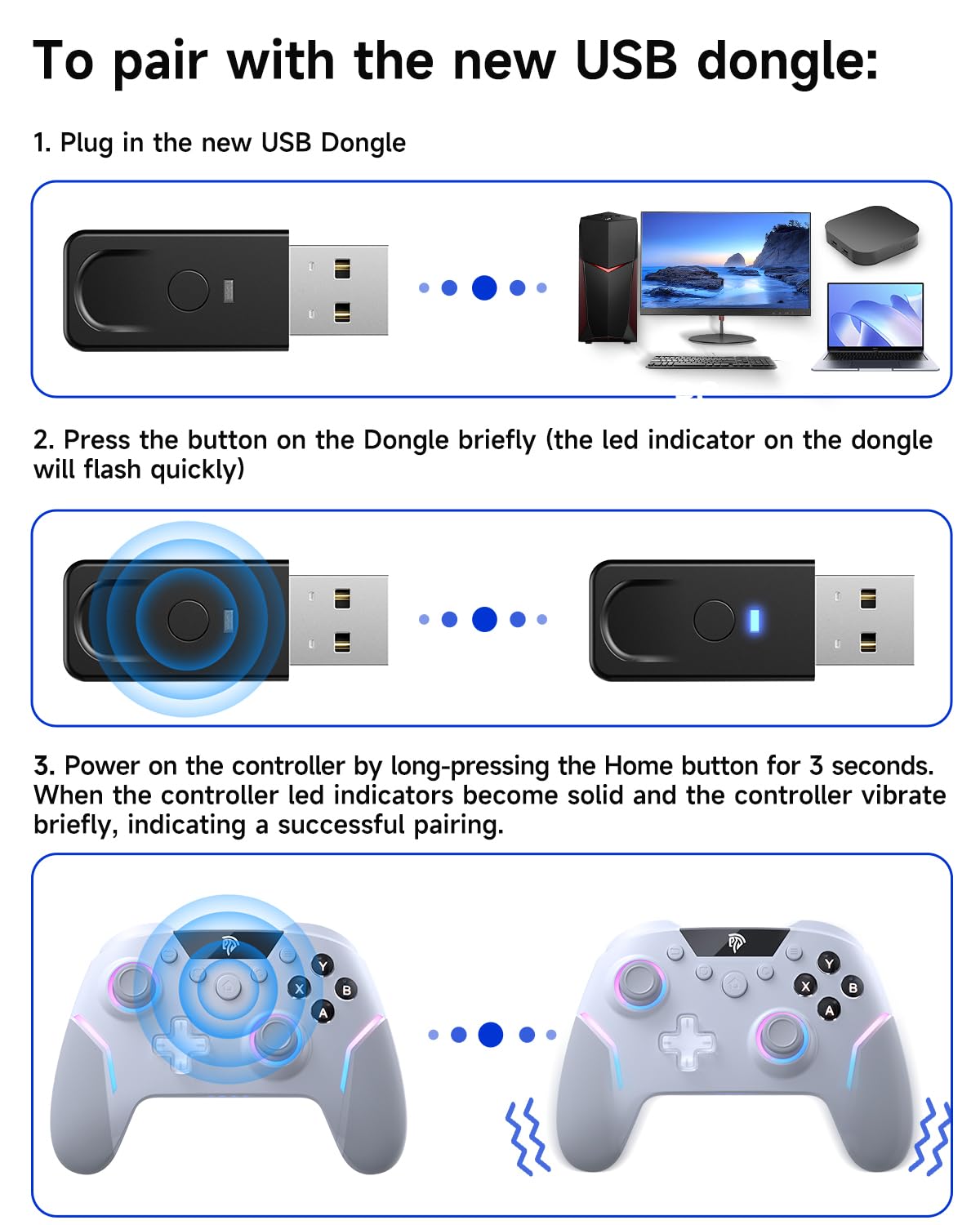 Wireless Receiver Dongle for EasySMX X20 Wireless Controller