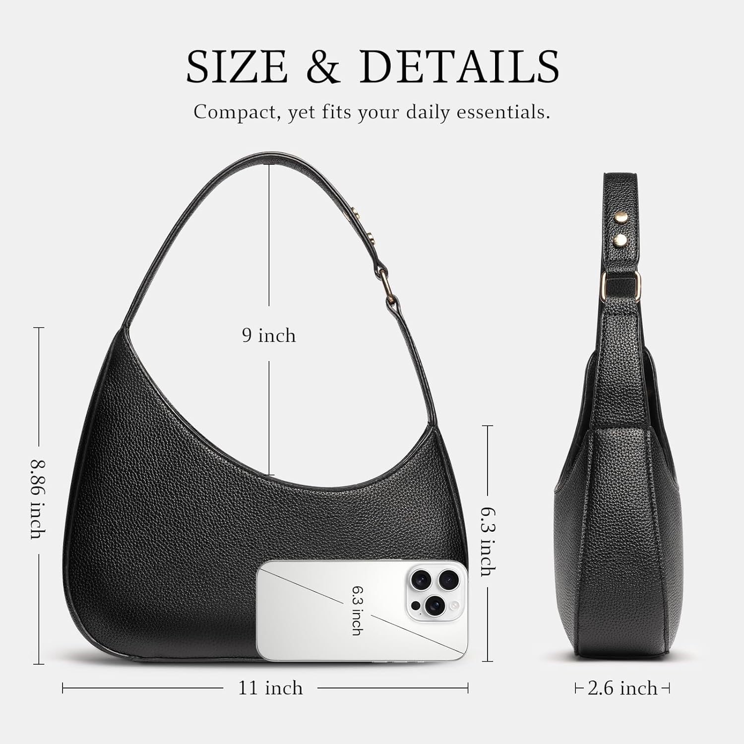 Shoulder Bag for Women, Small Black Purse PU Leather Handbag, Trendy Crescent Clutch with Zipper, Evening Going Out Bag - Image 5
