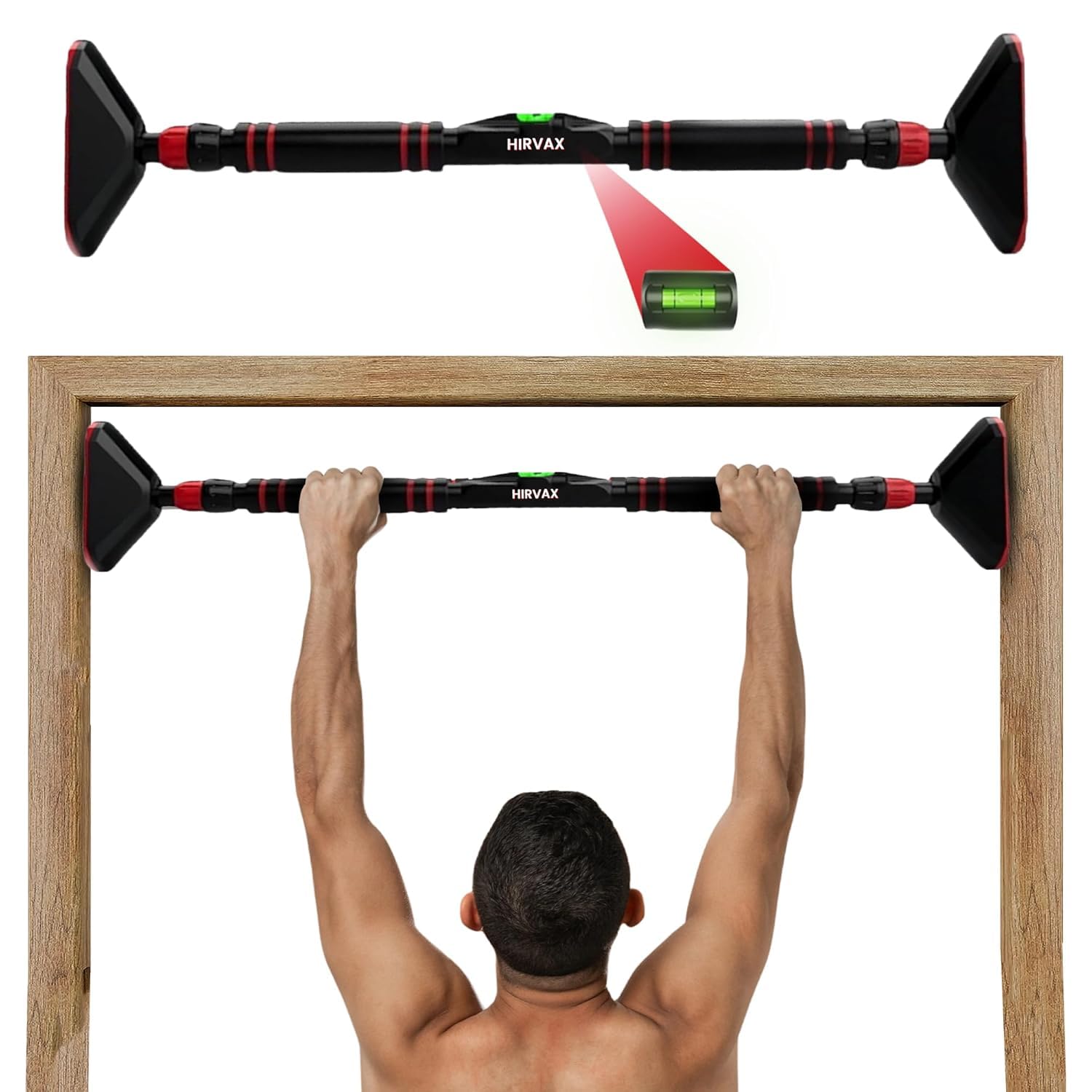 Wall Mounted Pull Up Bar for Home Workout | No-Screw Installation | Anti-Skid Grip for Pull-Ups, Chin-Ups, Push-Ups, Sit-Ups, and Stretching Adjustable Upper Body and Core Workout Bar | Body Building Equipment to Increase Height & Strength (Black)